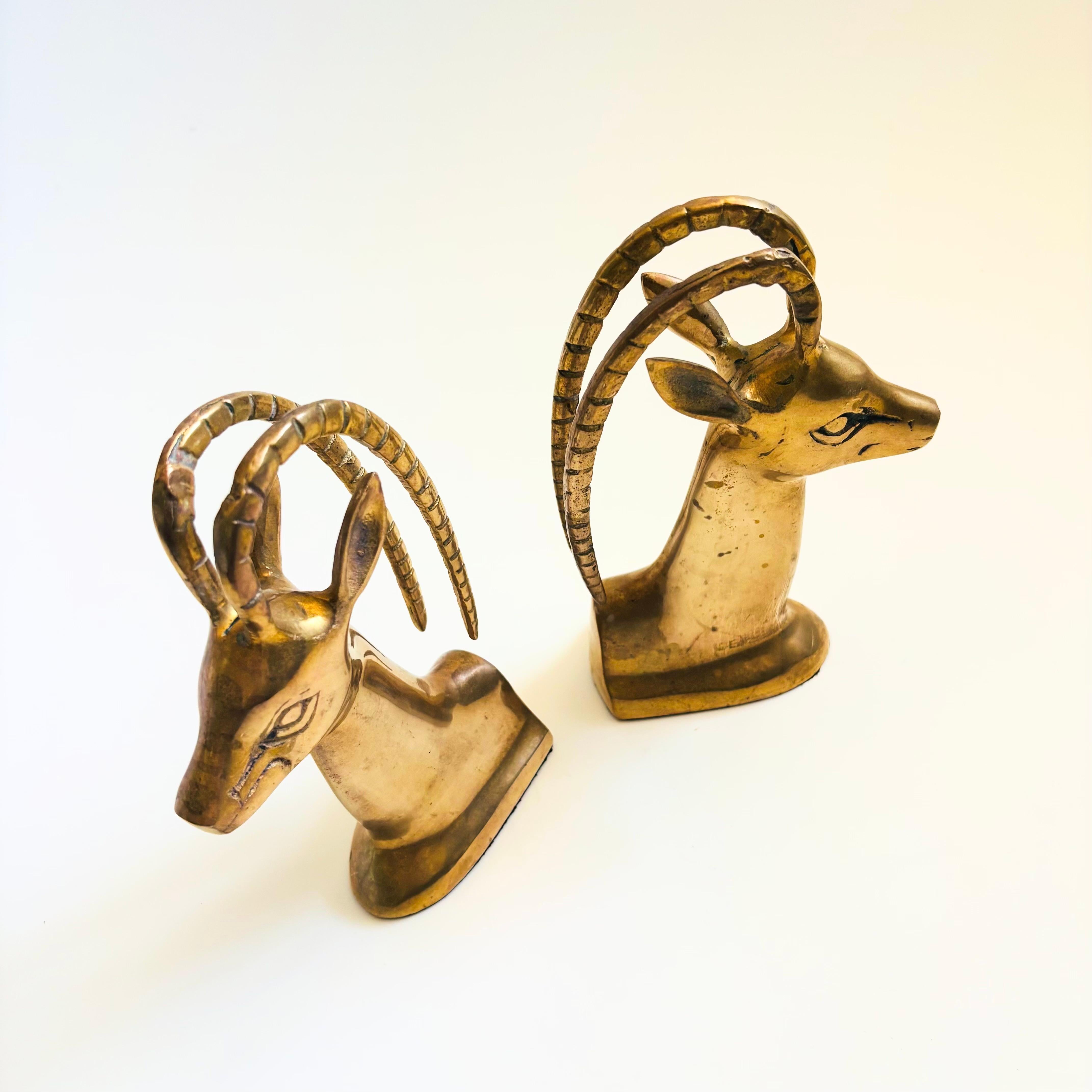 Mid-Century Modern Brass Gazelle Bookends - Set of 2 For Sale