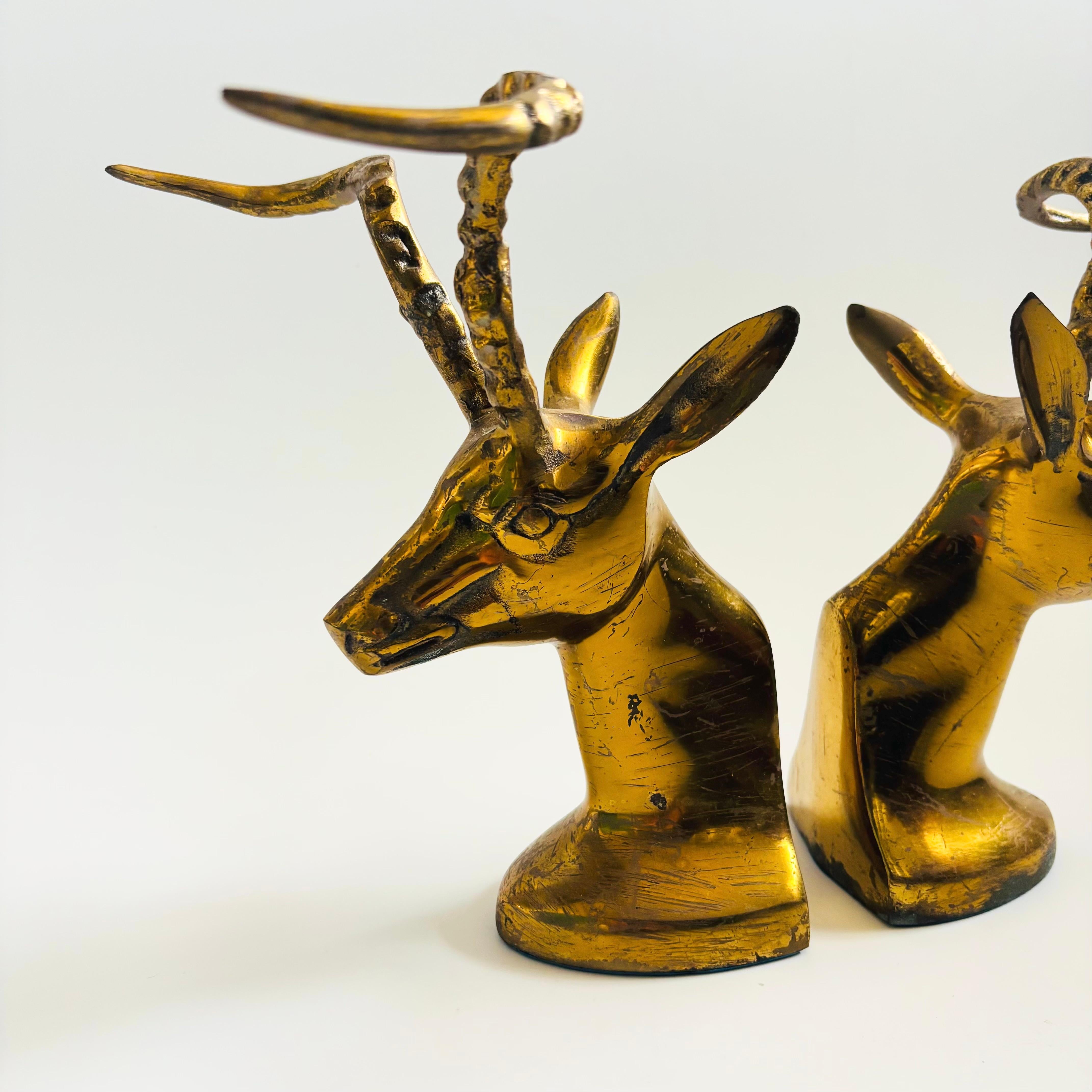 Hollywood Regency Brass Gazelle Bookends - Set of 2 in vendita