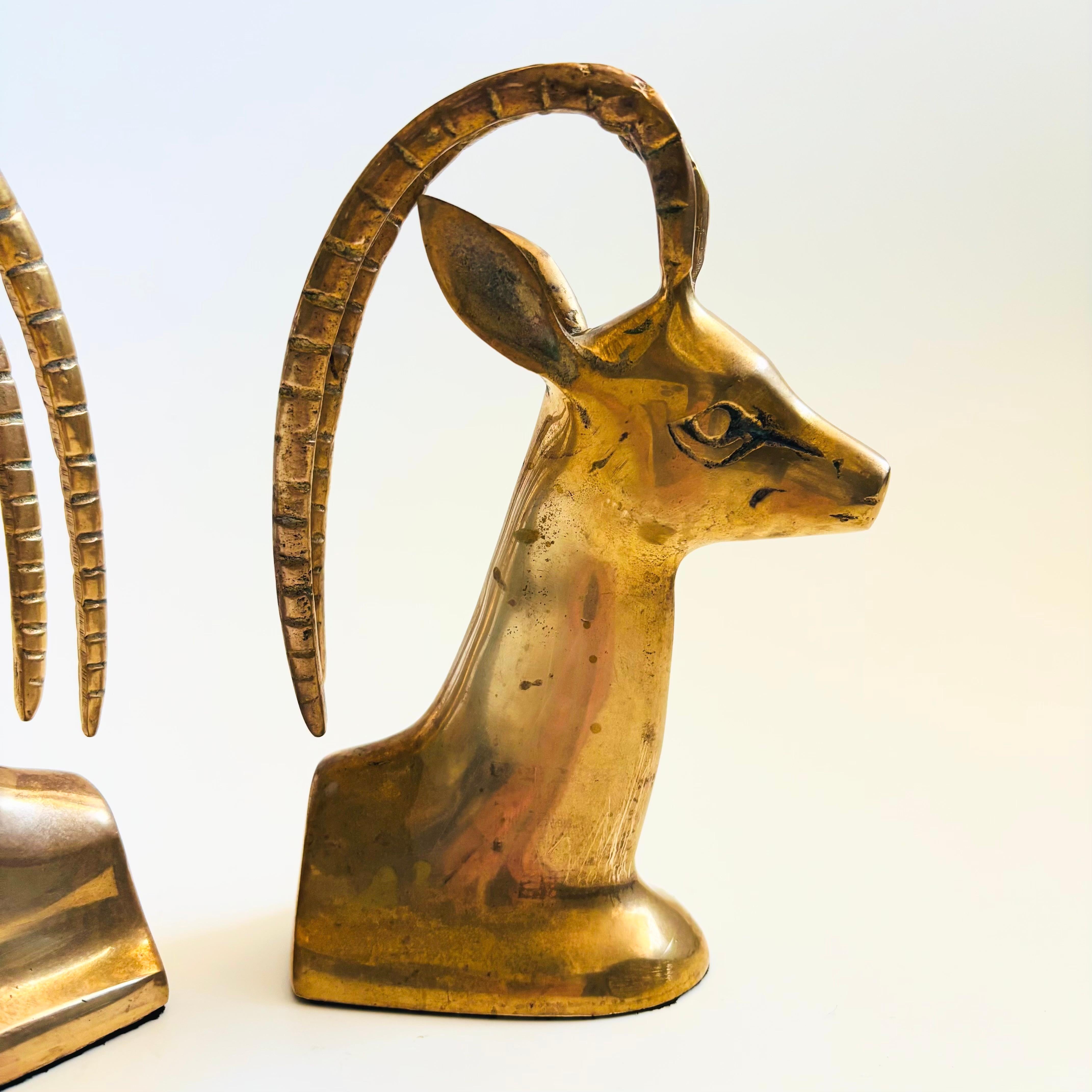 Brass Gazelle Bookends - Set of 2 In Good Condition For Sale In Fairfield, CA
