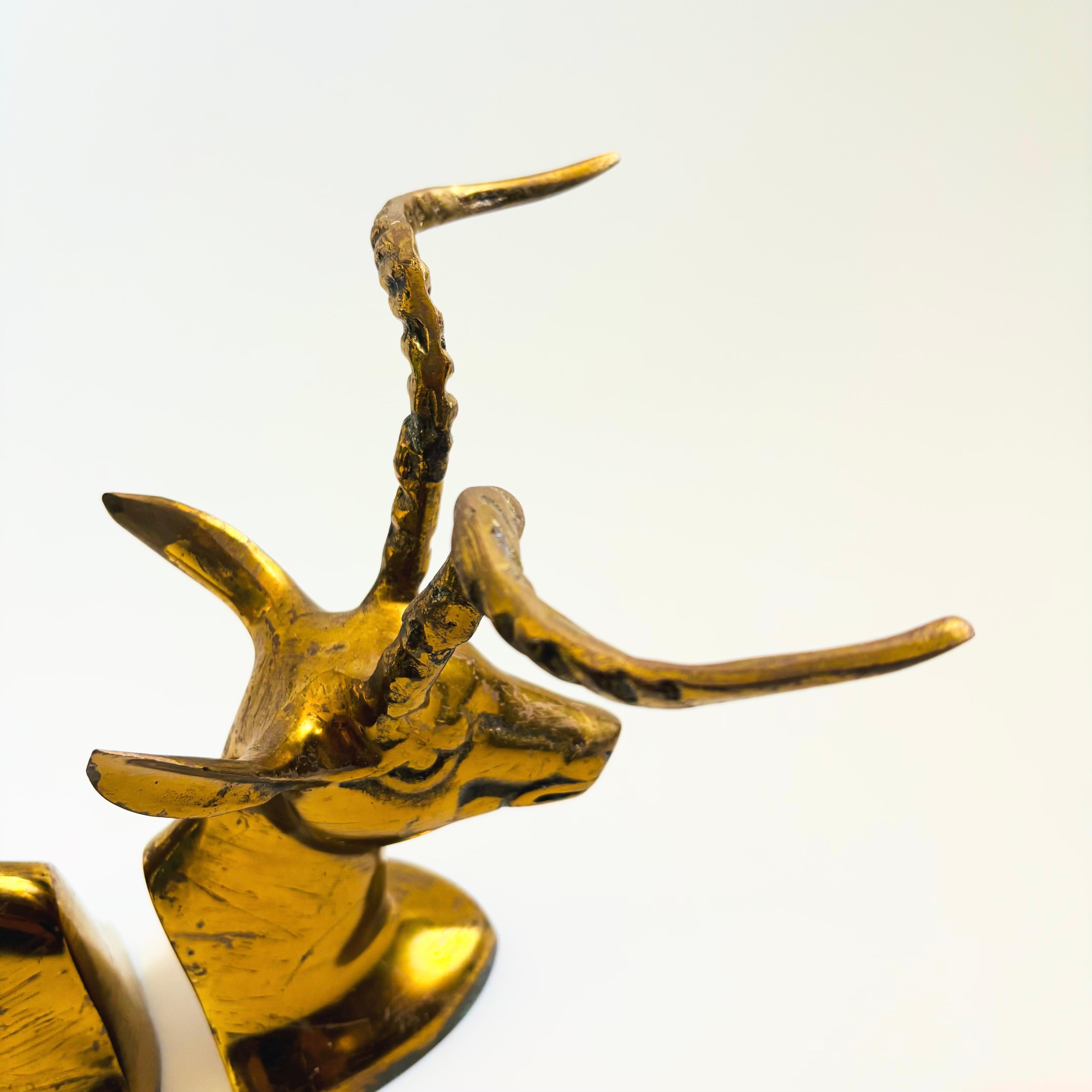 XX secolo Brass Gazelle Bookends - Set of 2 in vendita