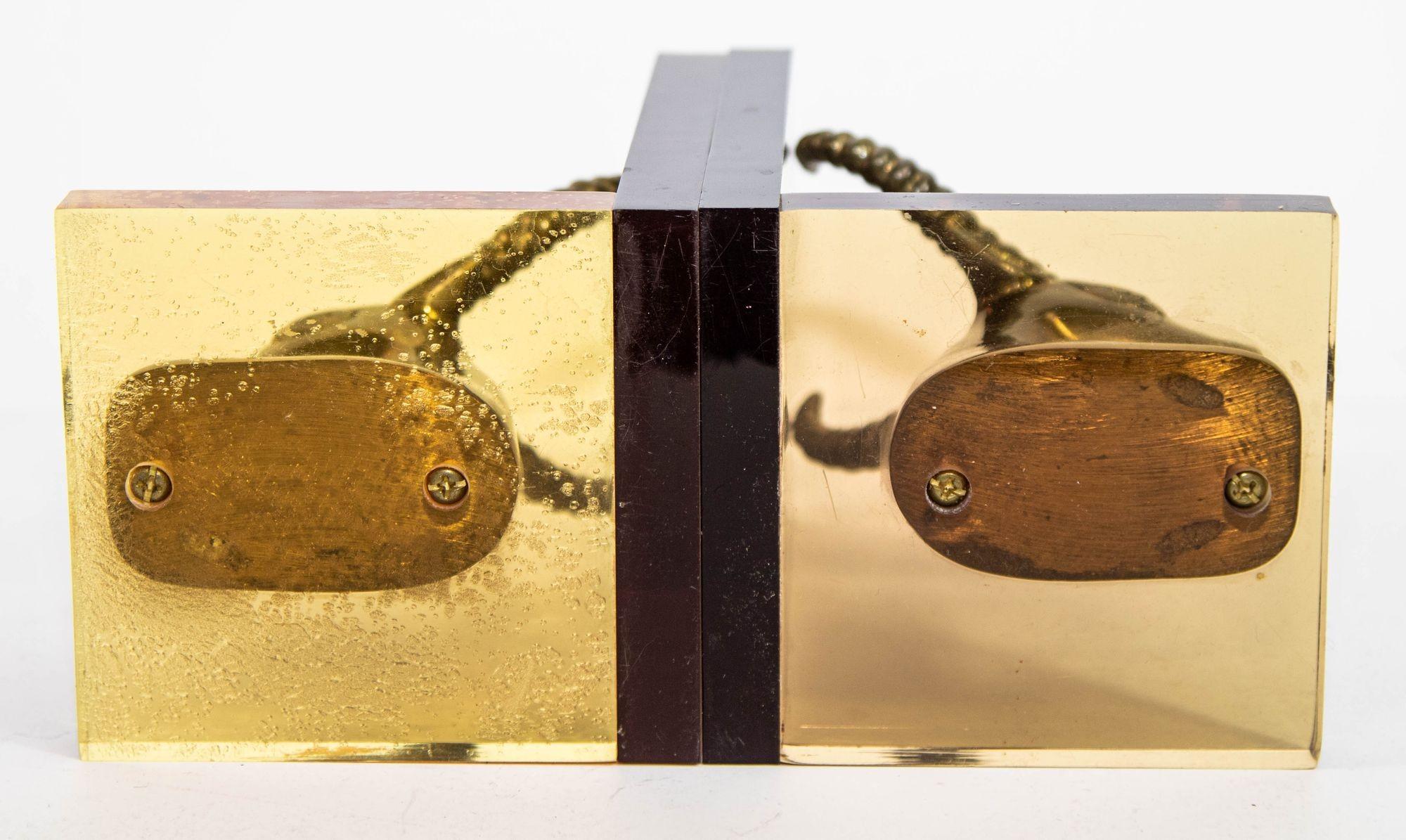 Brass Gazelle on Lucite Mount Antelope Bookends a Pair 1950s For Sale 6