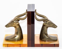 Brass Gazelle on Lucite Mount Antelope Bookends a Pair 1950s
