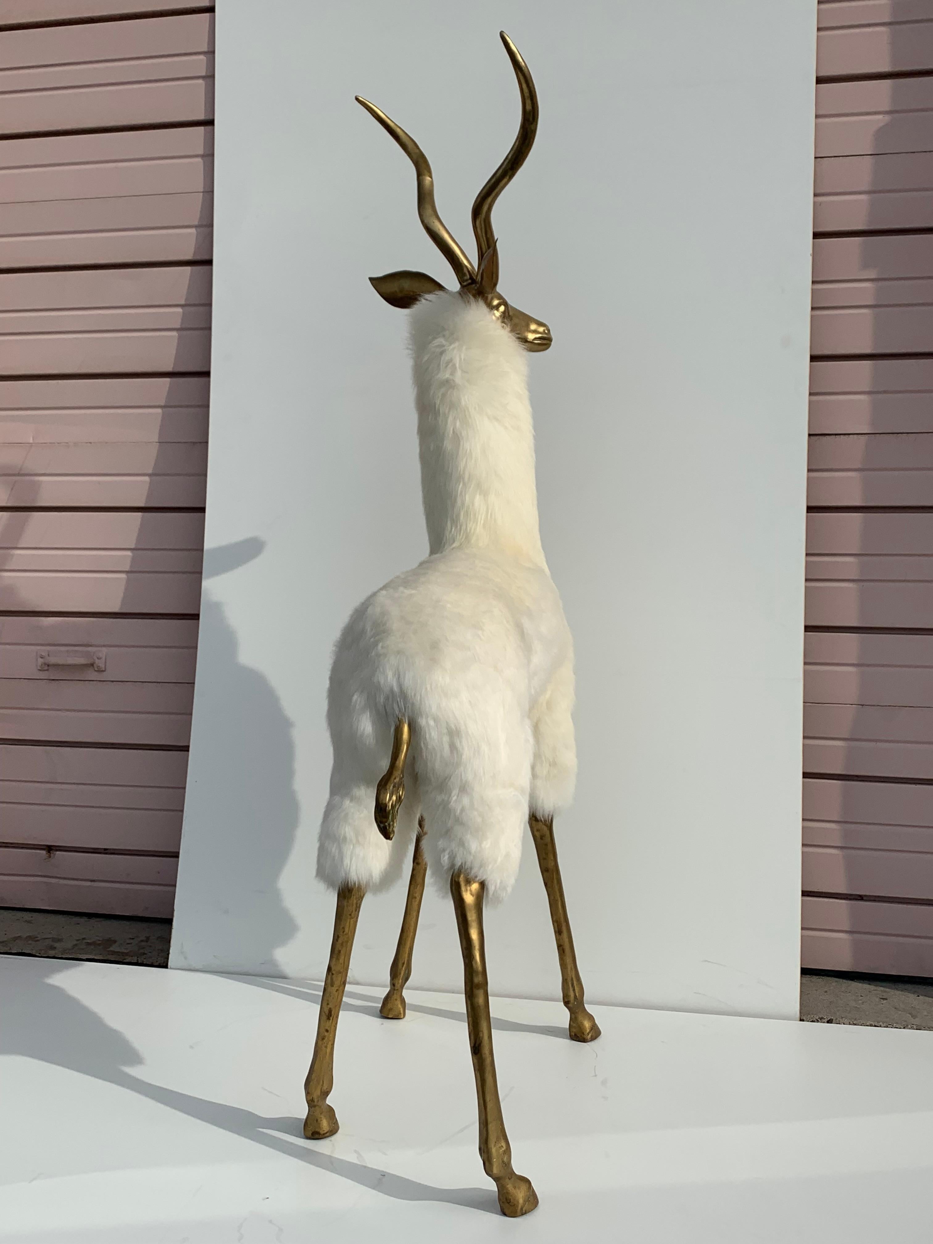 Patinated Brass Gazelle or Antelope Sculpture in Fur