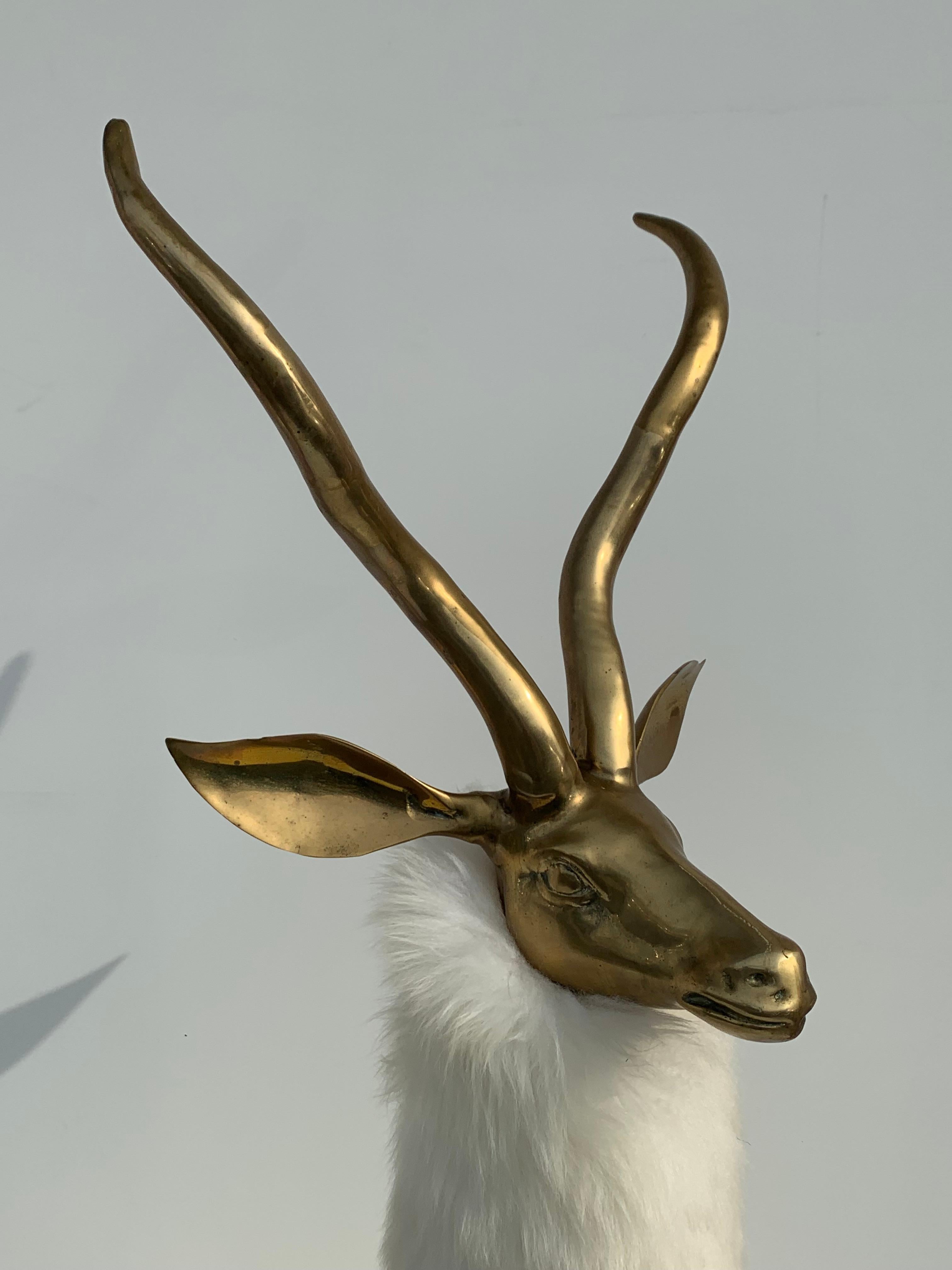 Brass Gazelle or Antelope Sculpture in Fur In Good Condition In North Hollywood, CA