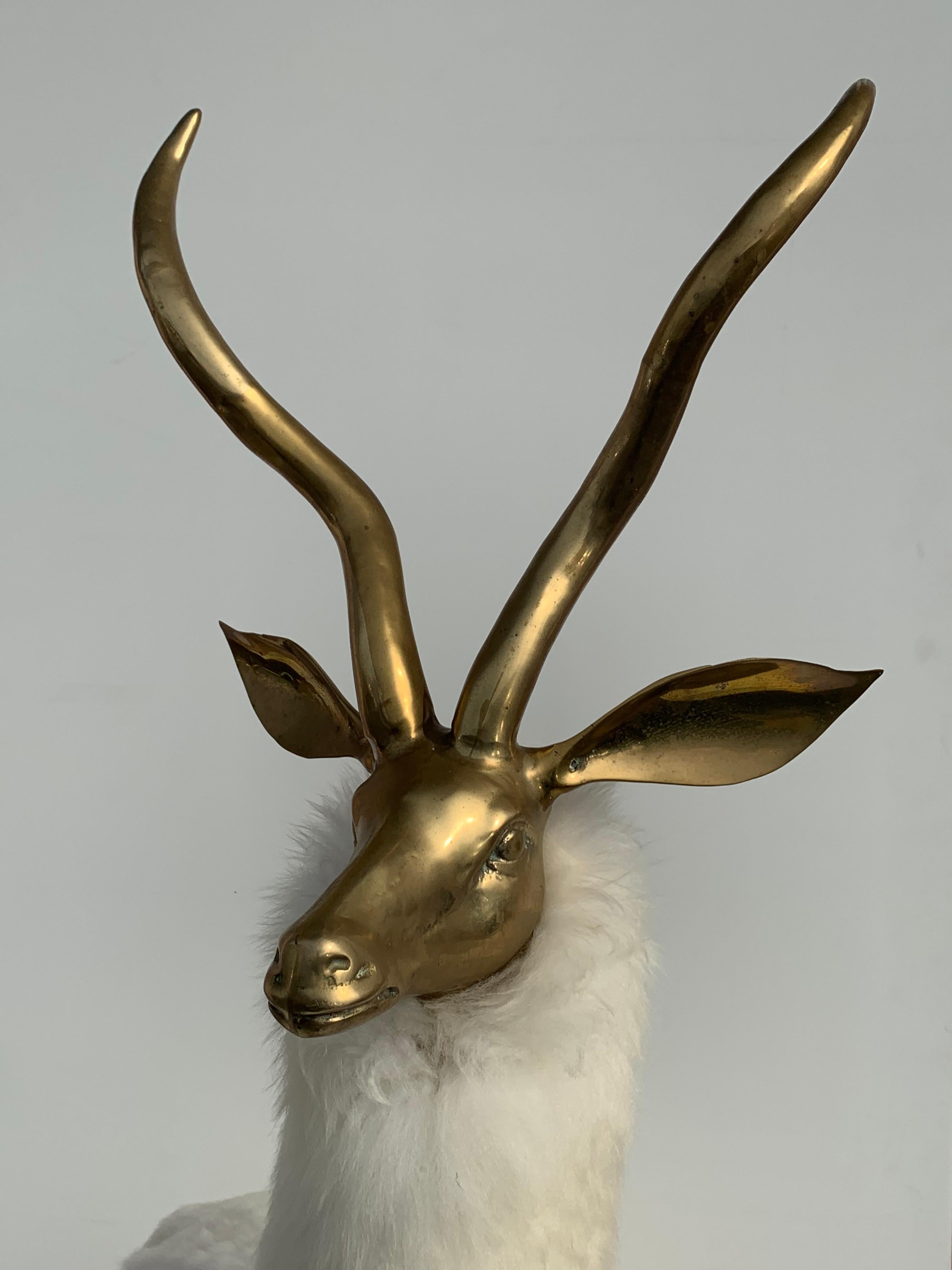 Late 20th Century Brass Gazelle or Antelope Sculpture in Fur