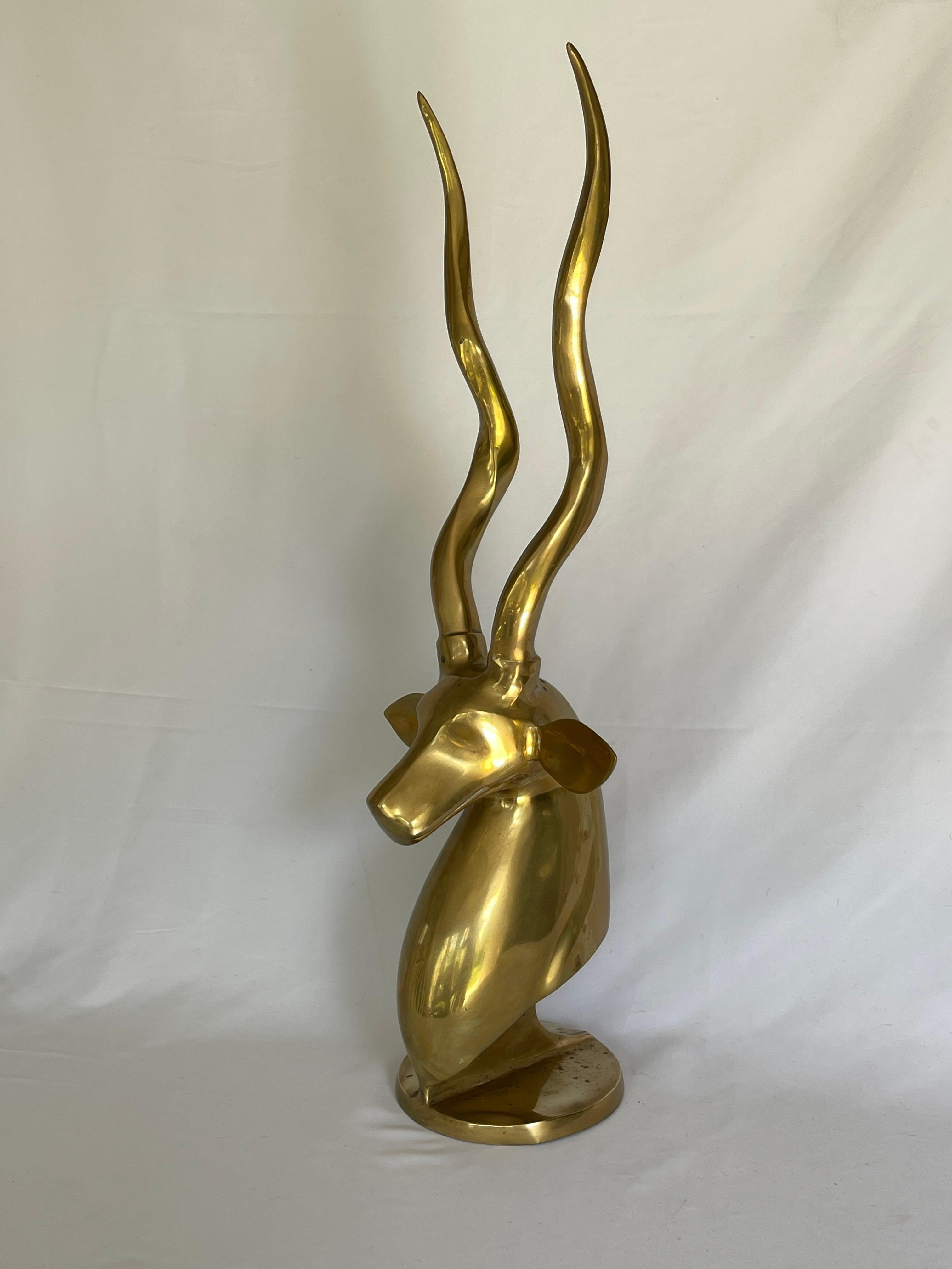 Roberto Estevez Tall Polished Solid Brass Kudu Sculpture For Sale 4