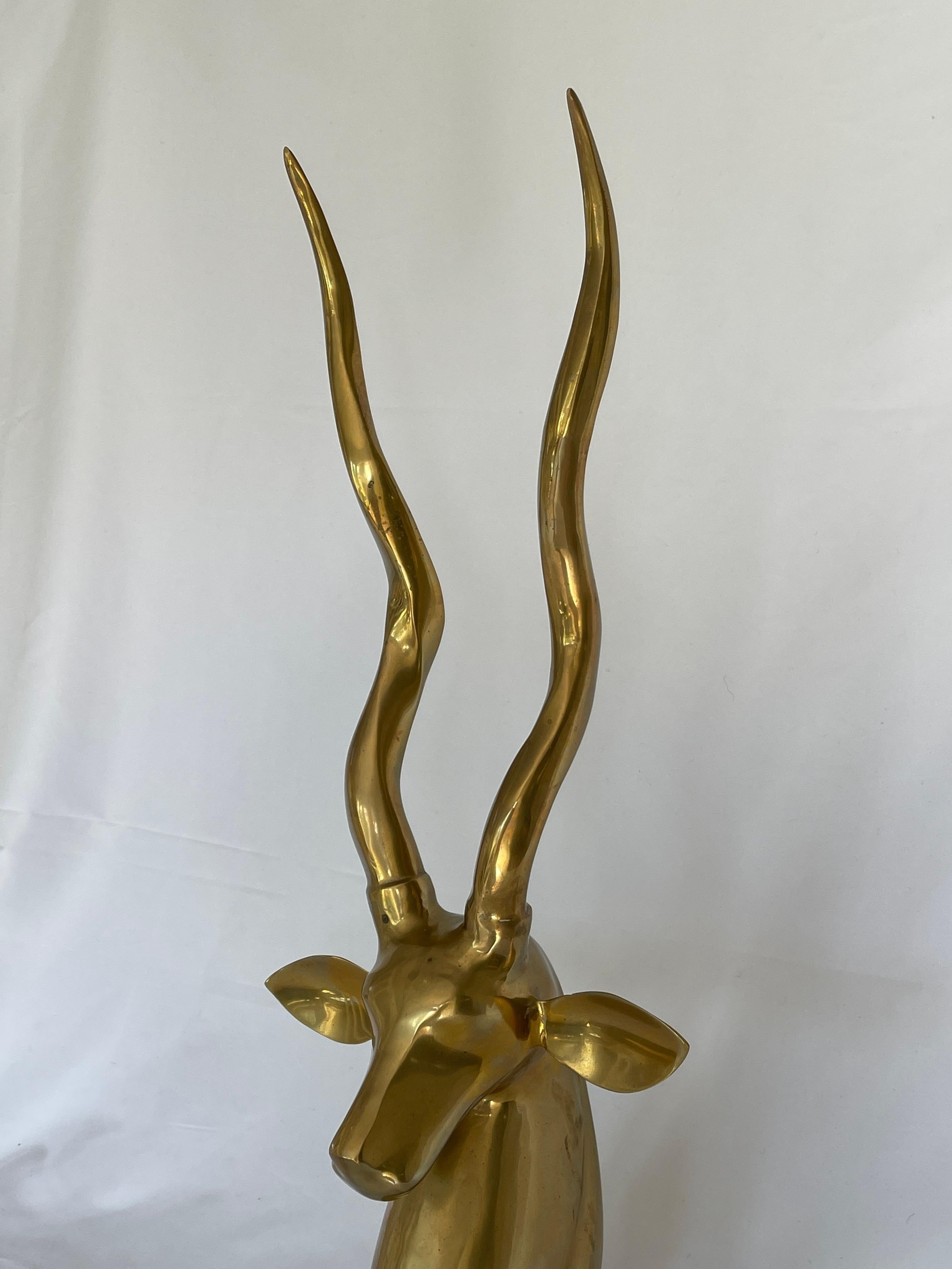 Roberto Estevez Tall Polished Solid Brass Kudu Sculpture For Sale 5