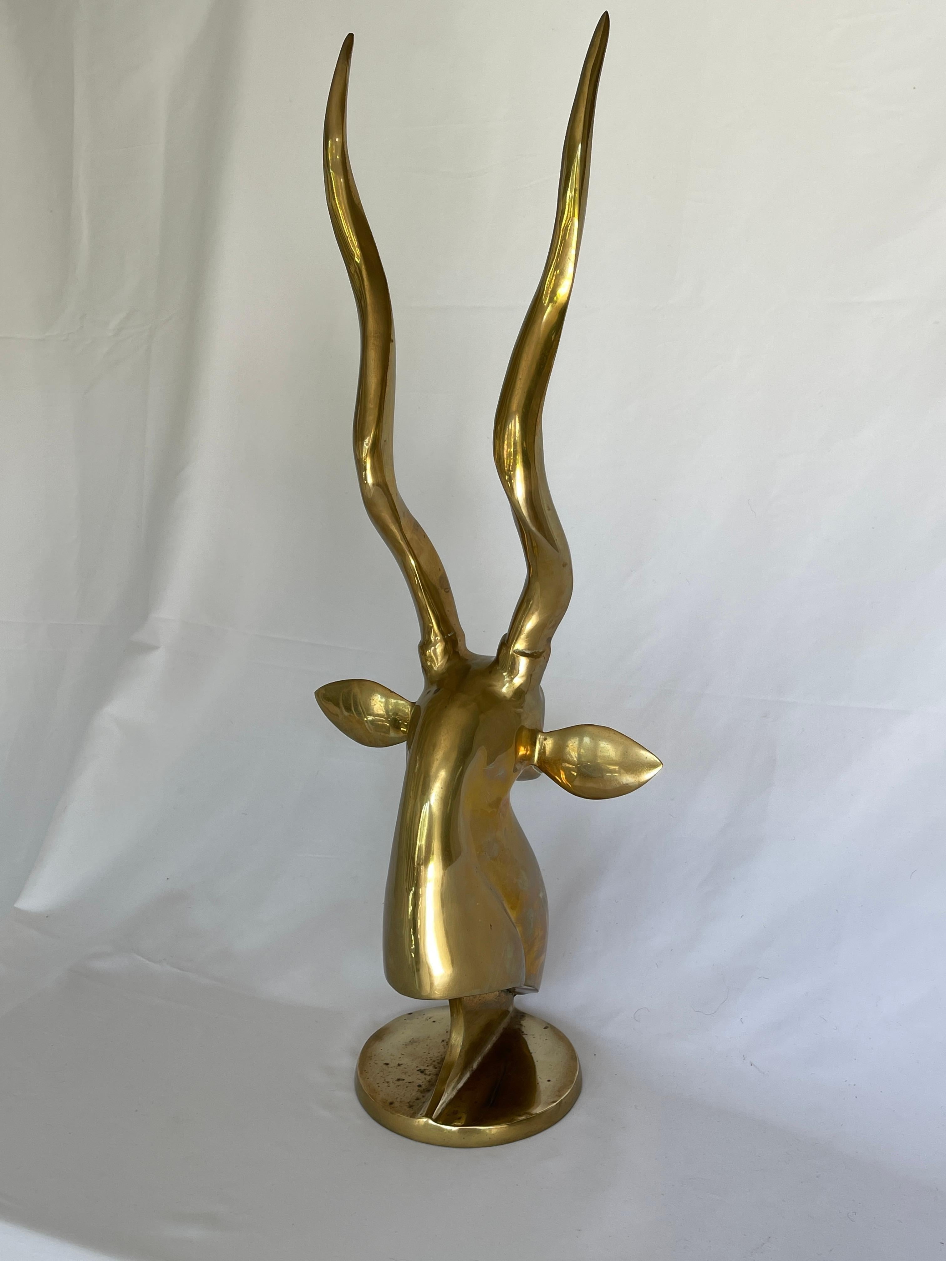Roberto Estevez Tall Polished Solid Brass Kudu Sculpture For Sale 8