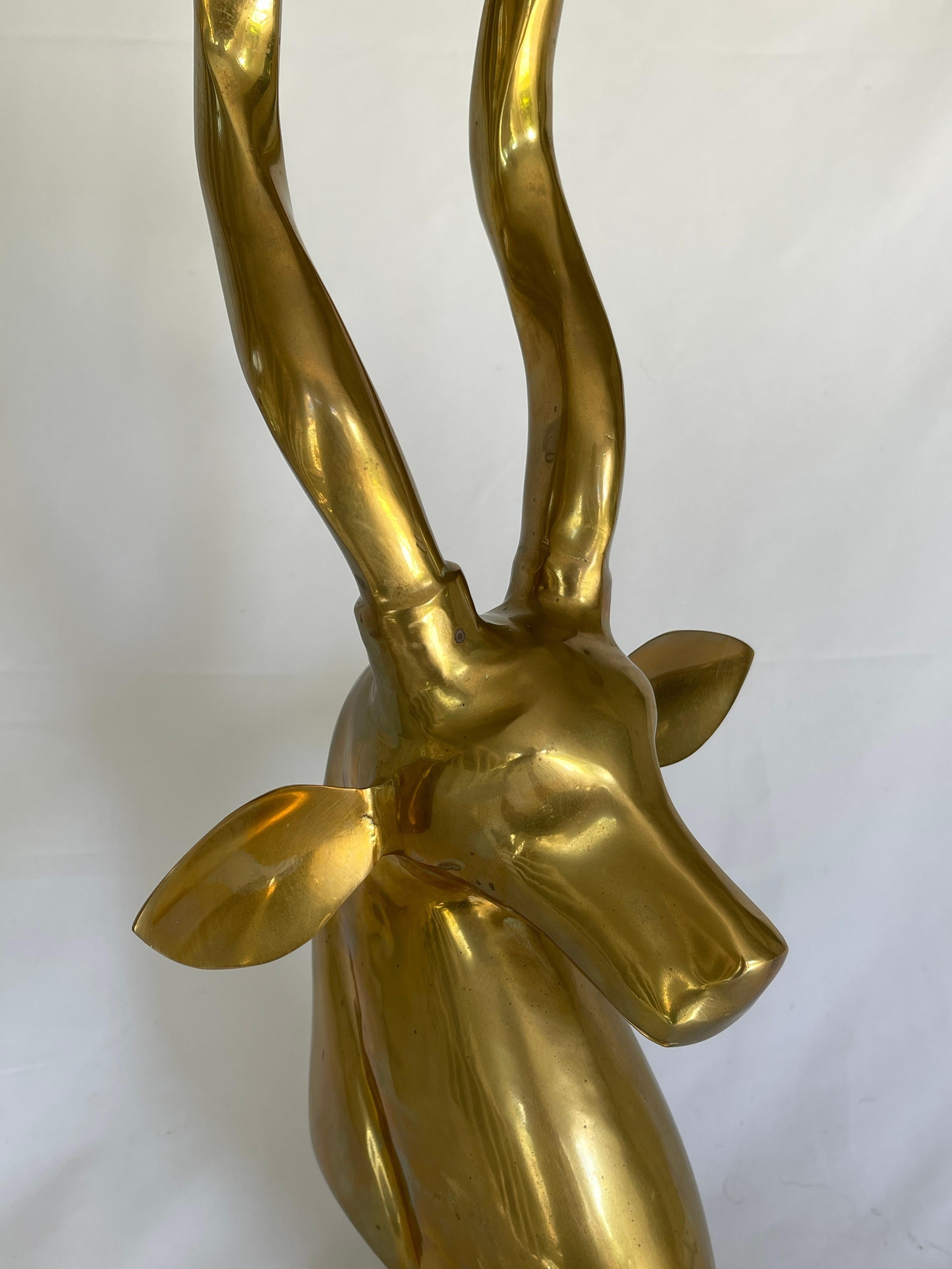 Roberto Estevez Tall Polished Solid Brass Kudu Sculpture For Sale 9
