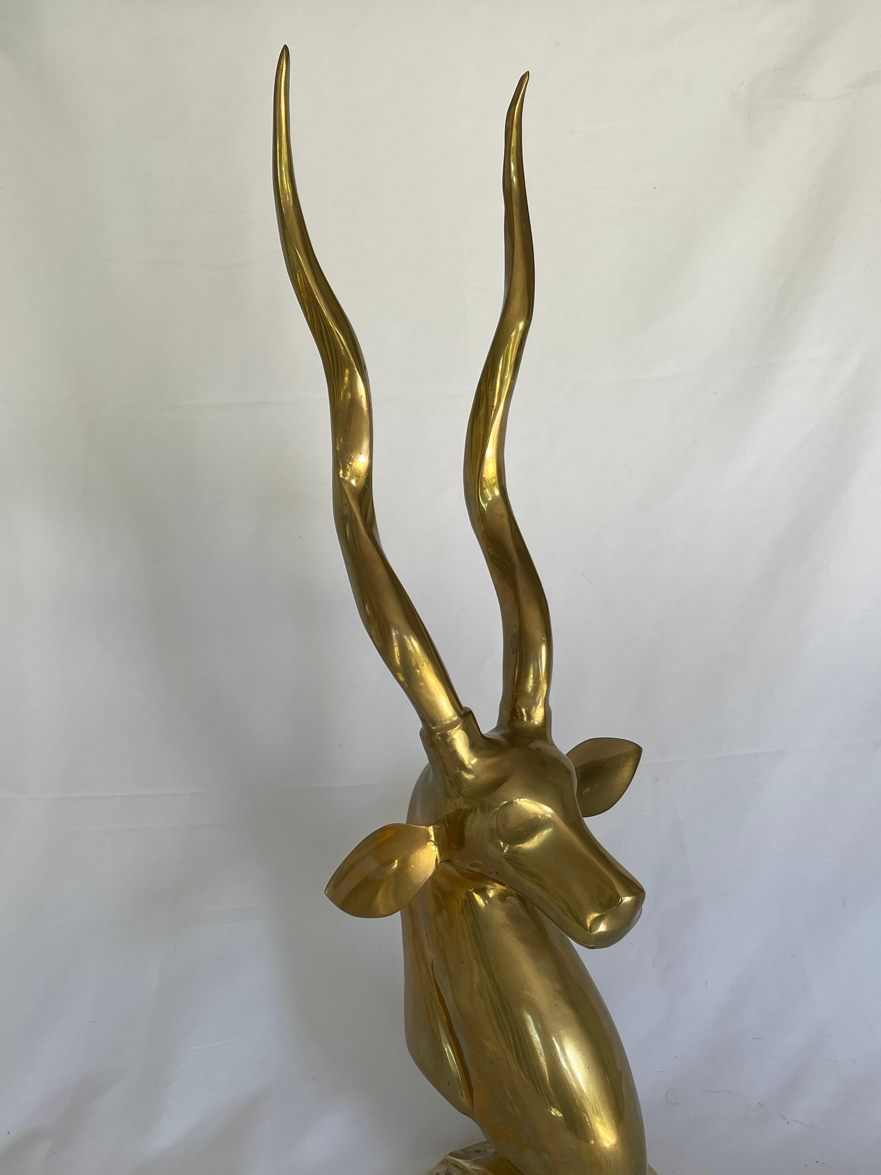 Roberto Estevez Tall Polished Solid Brass Kudu Sculpture For Sale 10