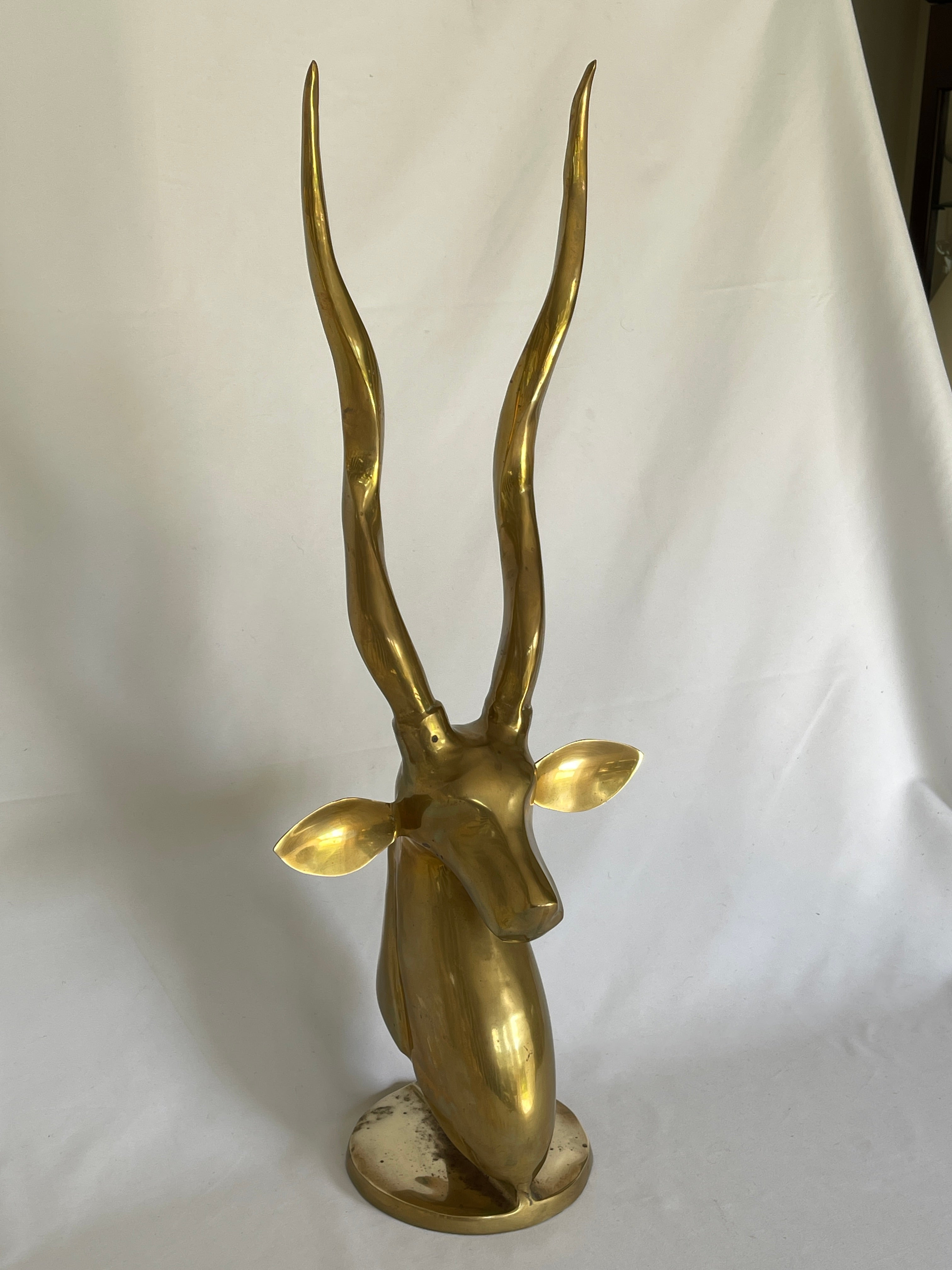 Modern Roberto Estevez Tall Polished Solid Brass Kudu Sculpture For Sale