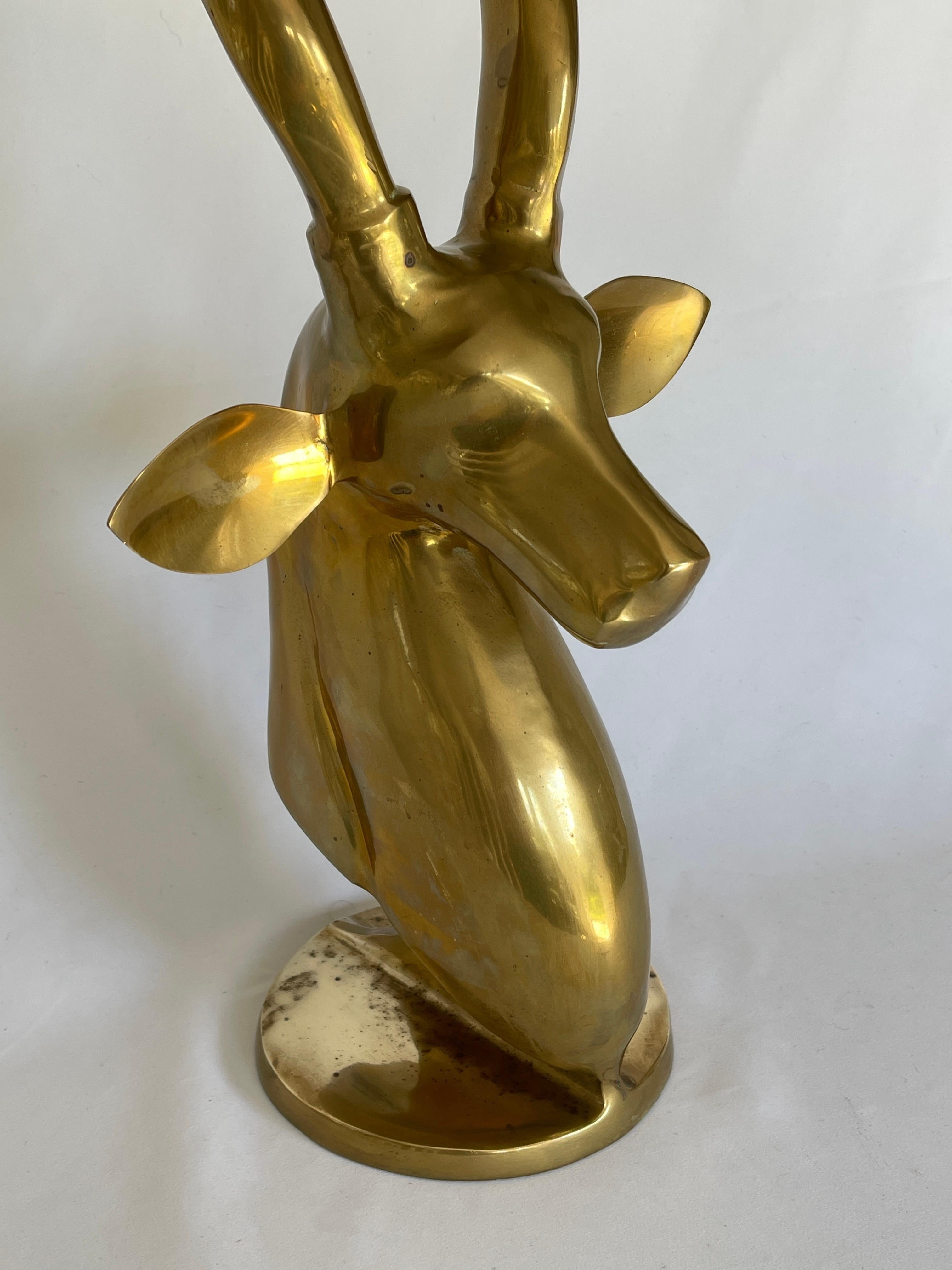 Roberto Estevez Tall Polished Solid Brass Kudu Sculpture In Good Condition For Sale In New York, NY