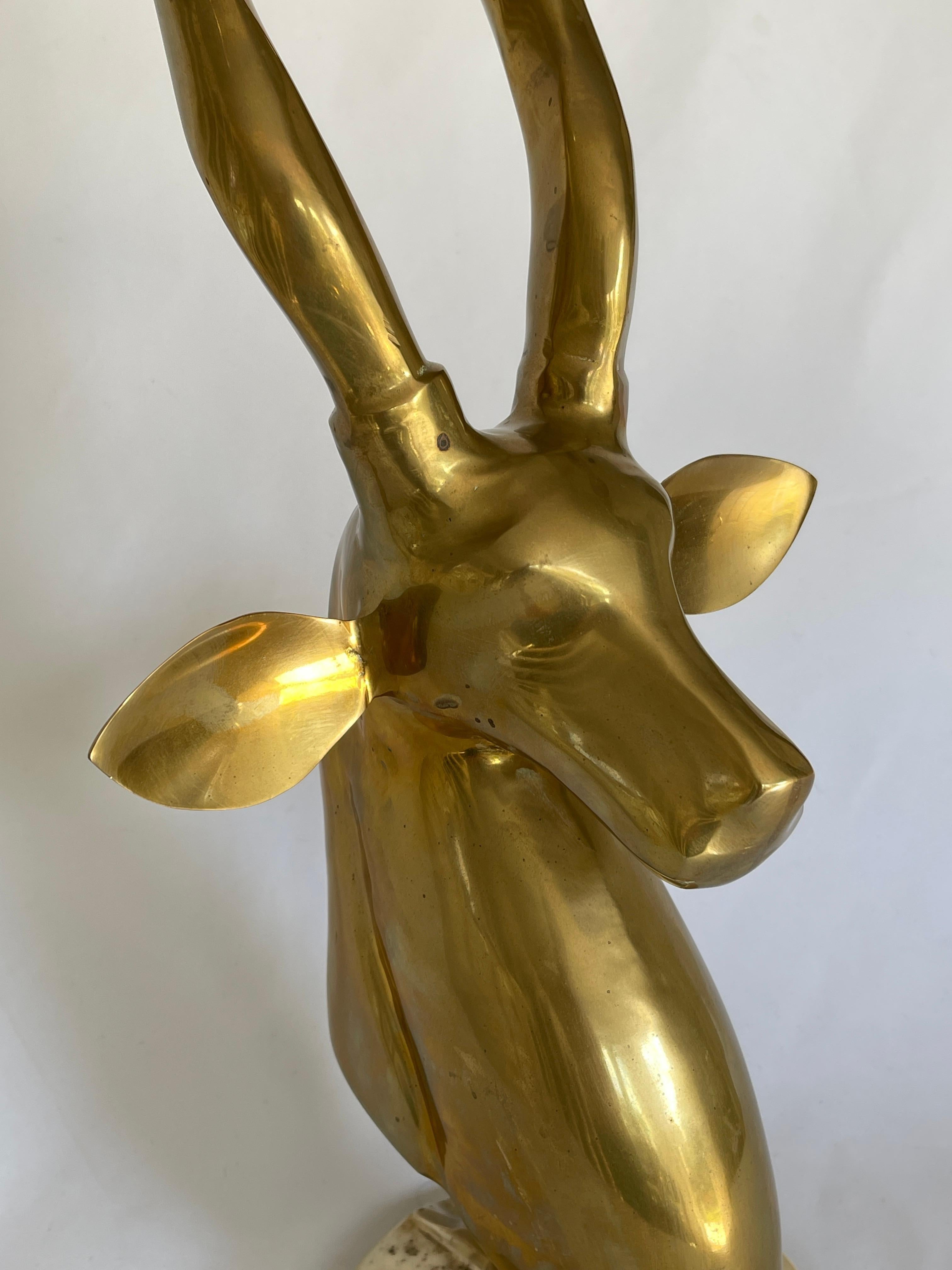 20th Century Roberto Estevez Tall Polished Solid Brass Kudu Sculpture For Sale