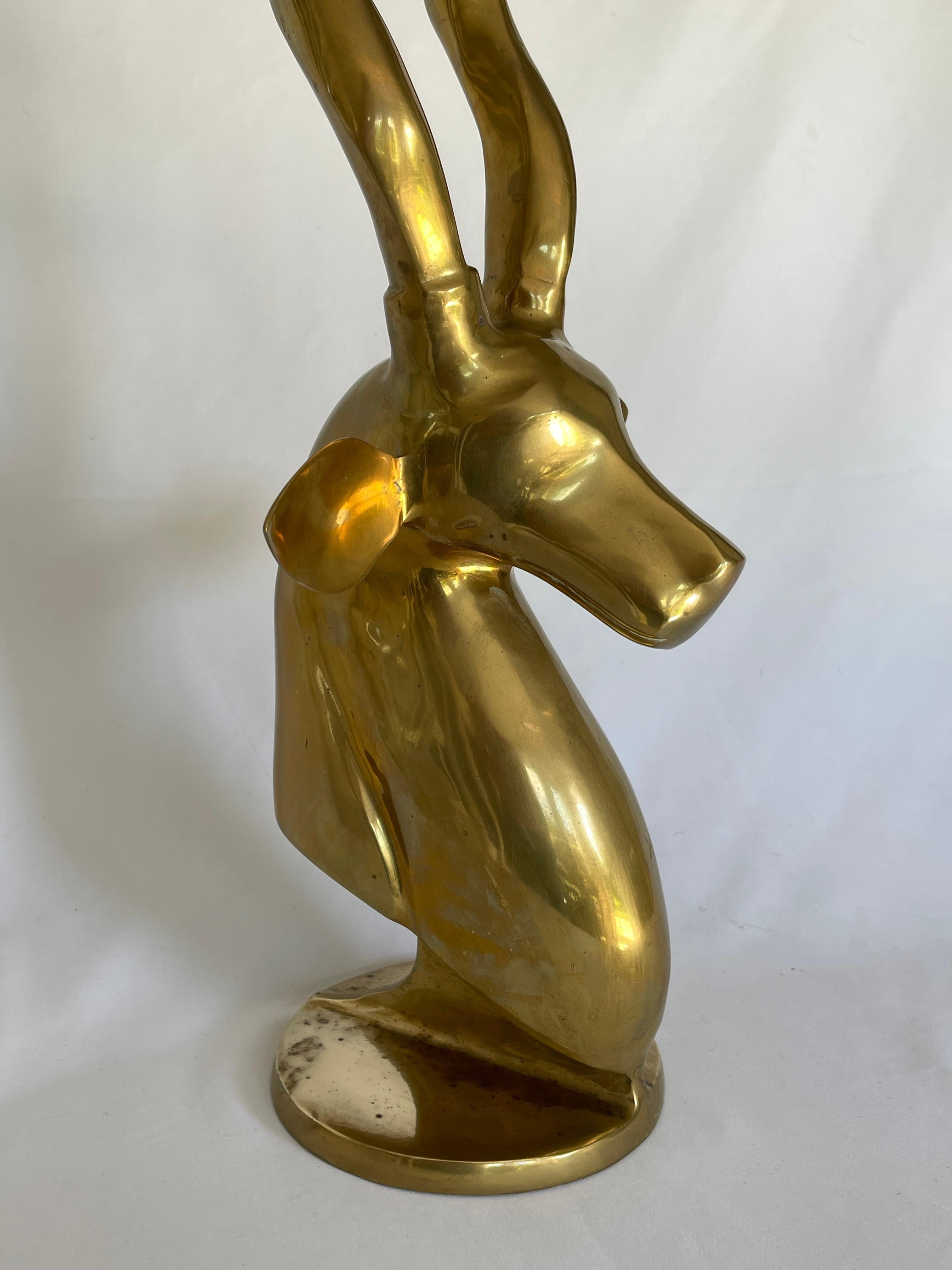 Roberto Estevez Tall Polished Solid Brass Kudu Sculpture For Sale 1