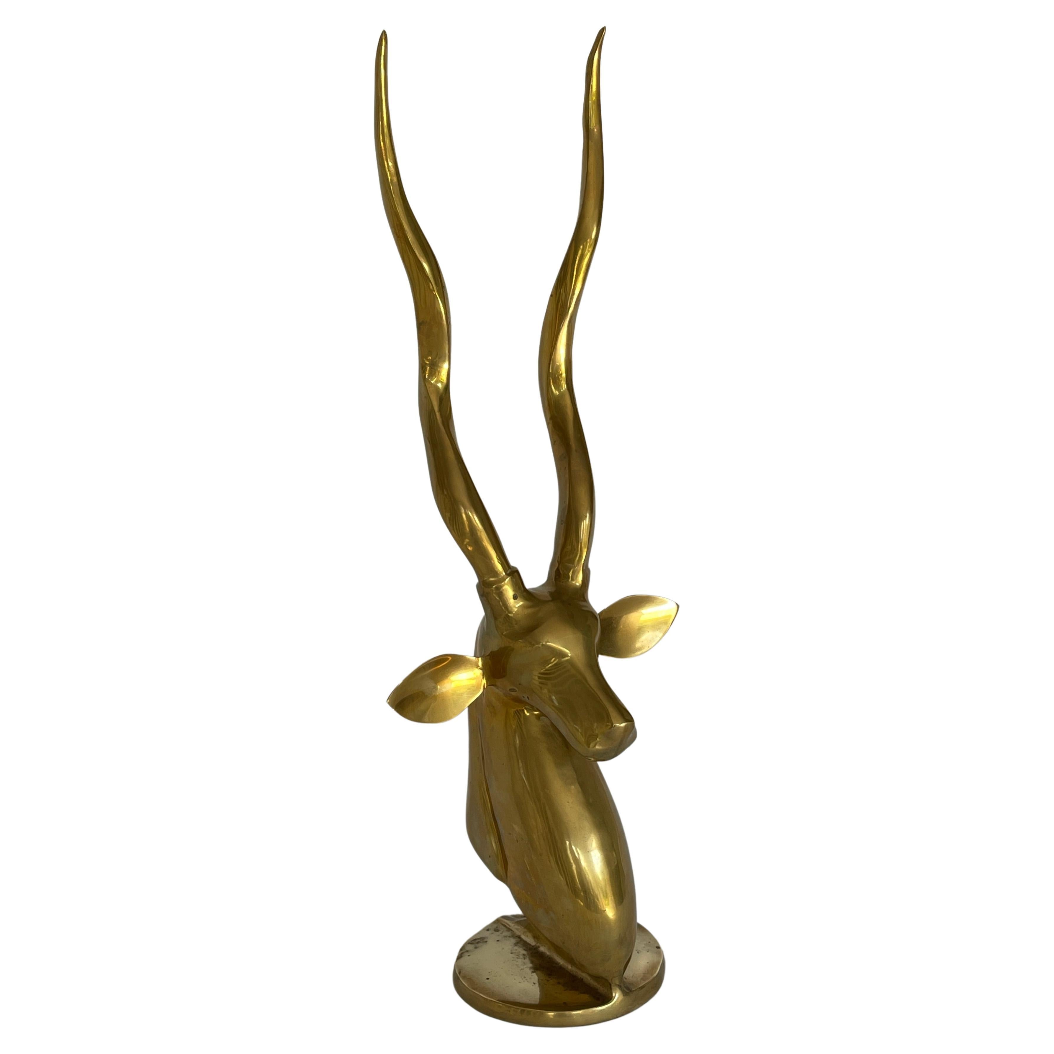 Roberto Estevez Tall Polished Solid Brass Kudu Sculpture