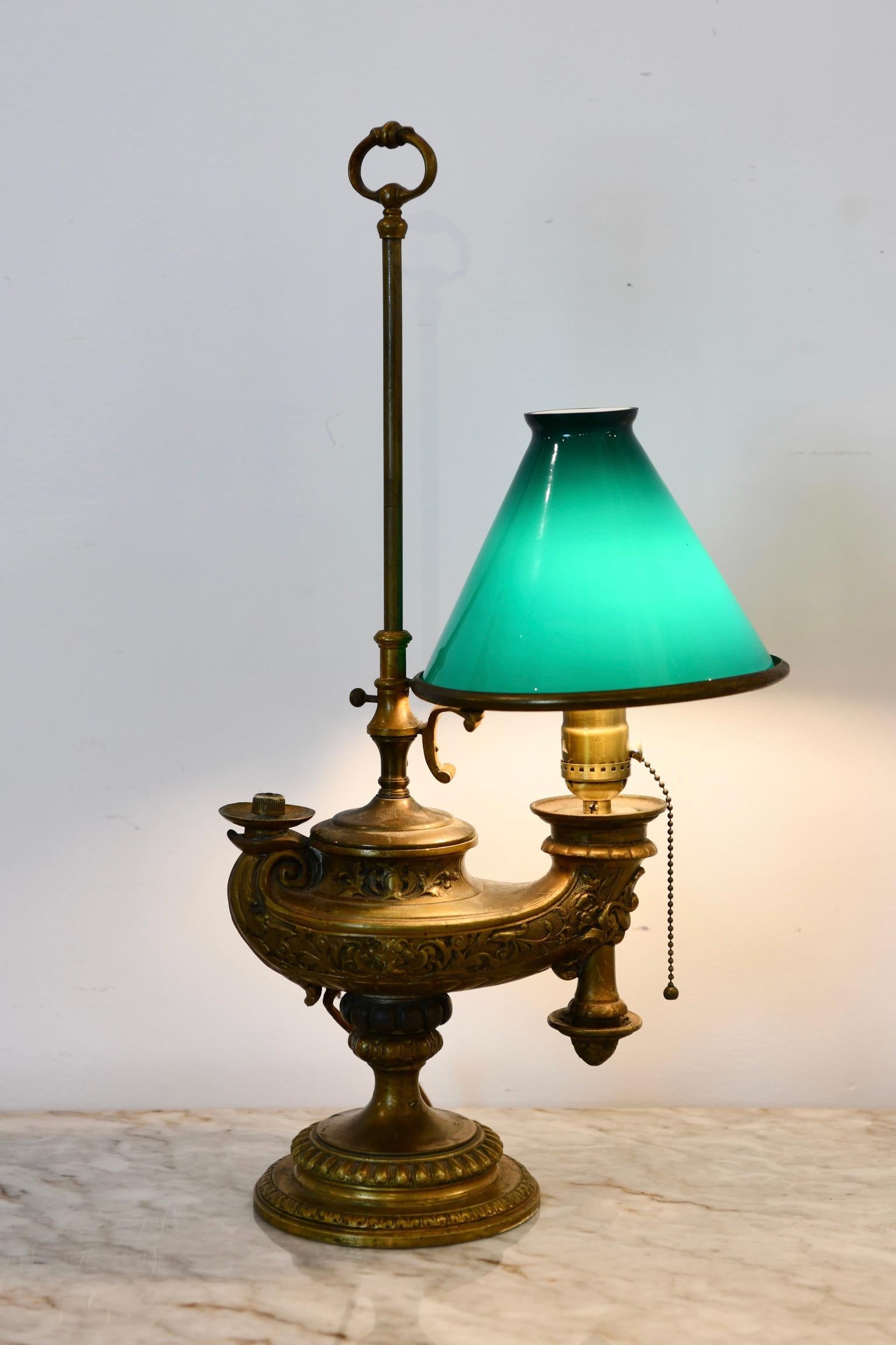 20th Century Brass Genie Student Lamp For Sale