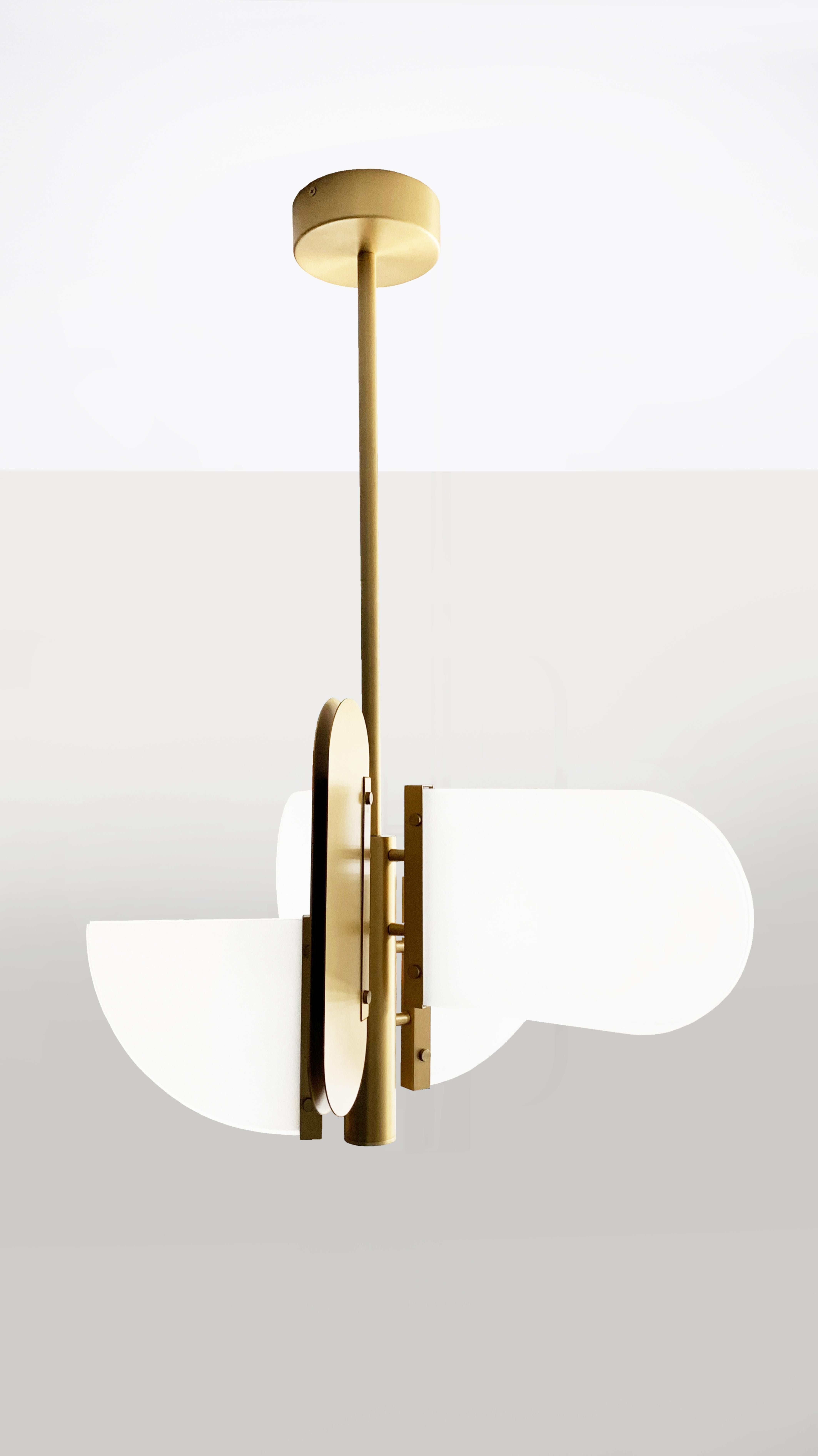 Modern Brass Geometric Task Pendant Lamp by Square in Circle For Sale