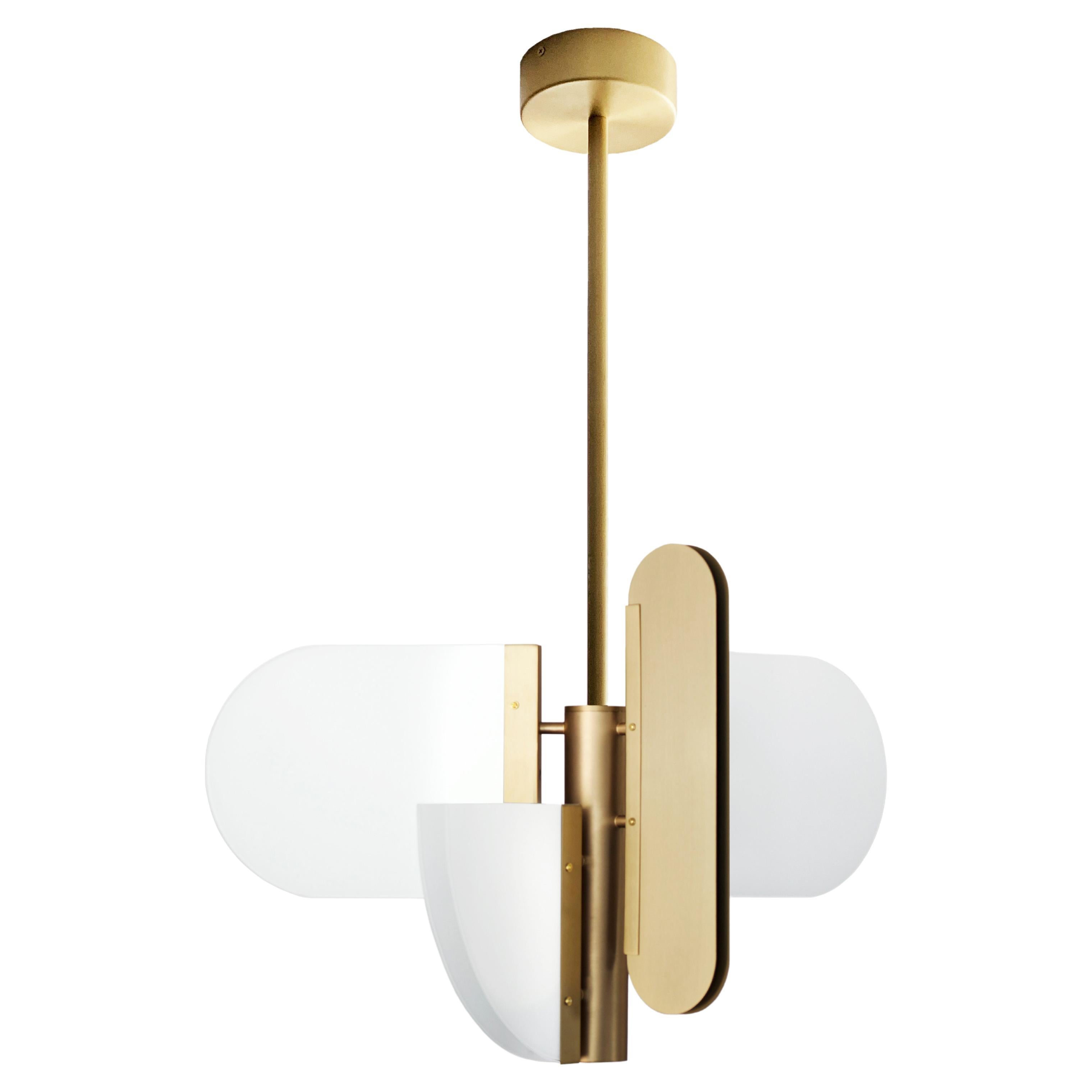 Brass Geometric Task Pendant Lamp by Square in Circle For Sale