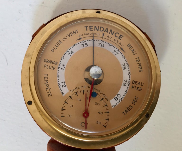 Brass German Barometer with Readings in French Wrapped in Leather, Style at 1stDibs