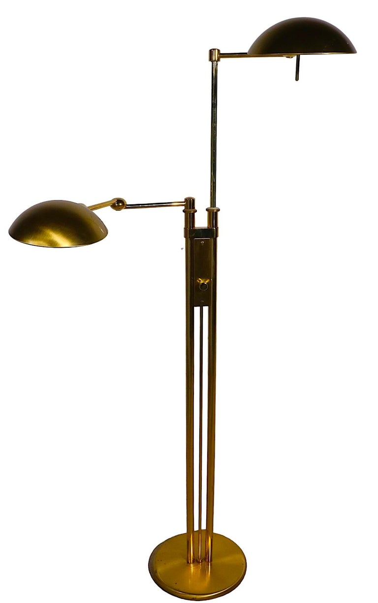 Brass German Postmodern Adjustable Two Light Halogen Floor Lamp by