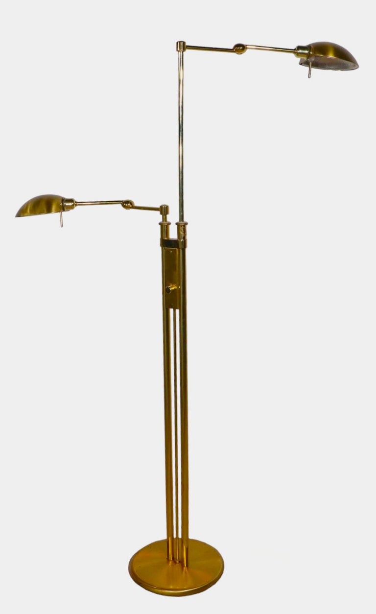 Brass German Postmodern Adjustable Two Light Halogen Floor Lamp by
