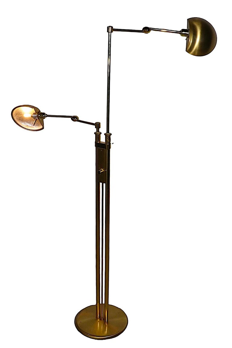 Brass German Postmodern Adjustable Two Light Halogen Floor Lamp by
