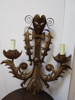 Art Deco Brass Gilt Two-Candle Sconce, Hand-Crafted in France, 1960s