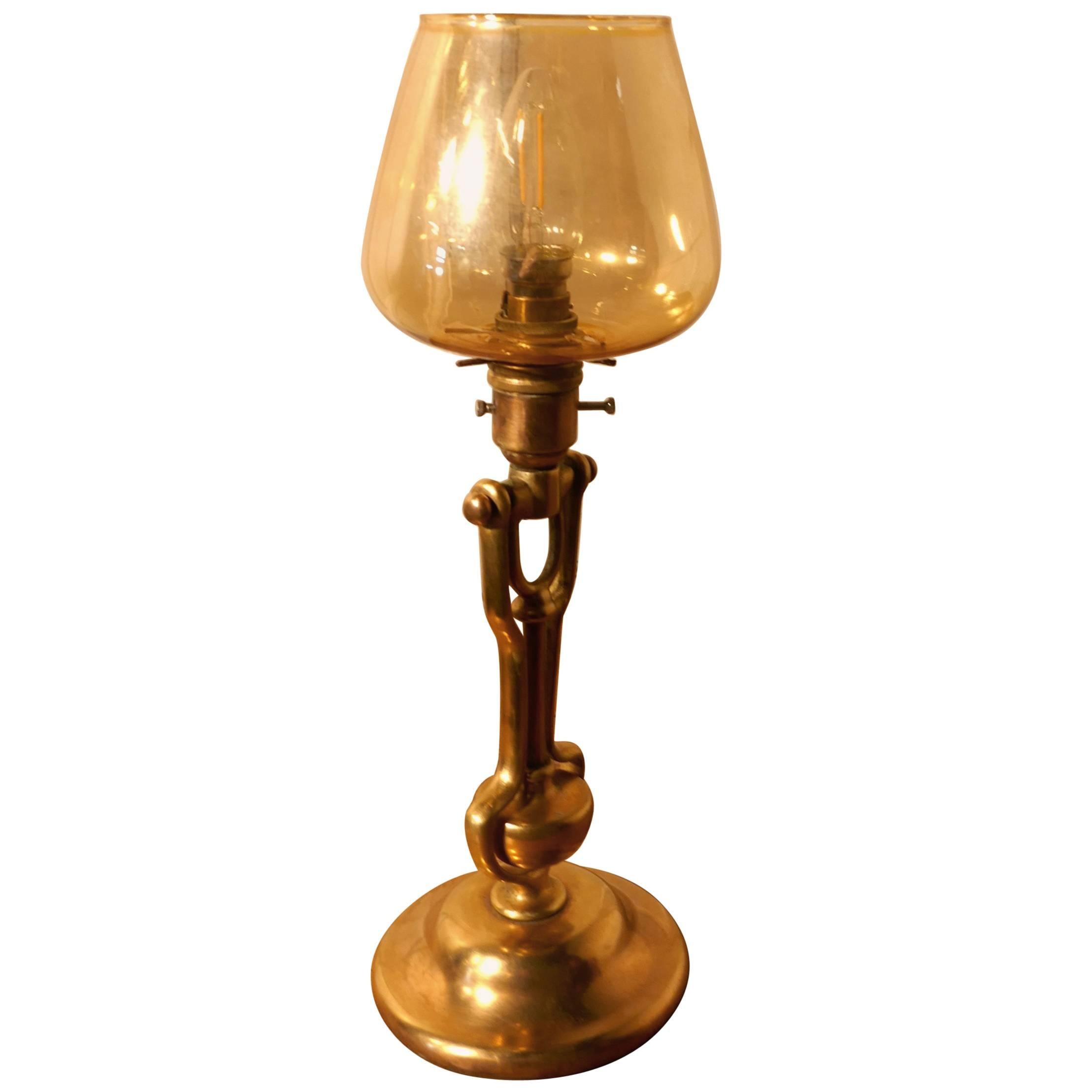 Brass Gimbal Ships Table or Wall Hung Lamp For Sale