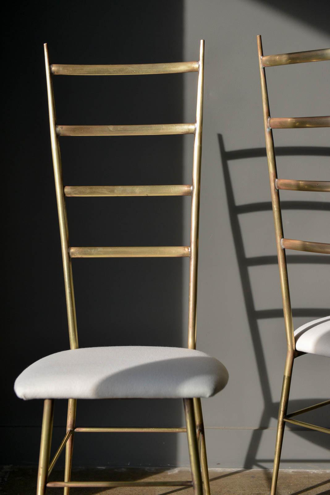 Hollywood Regency Brass Gio Ponti Style Italian Ladder Back Chairs, circa 1970