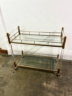 Brass Glass and Acrylic Two Tier Bar Cart
