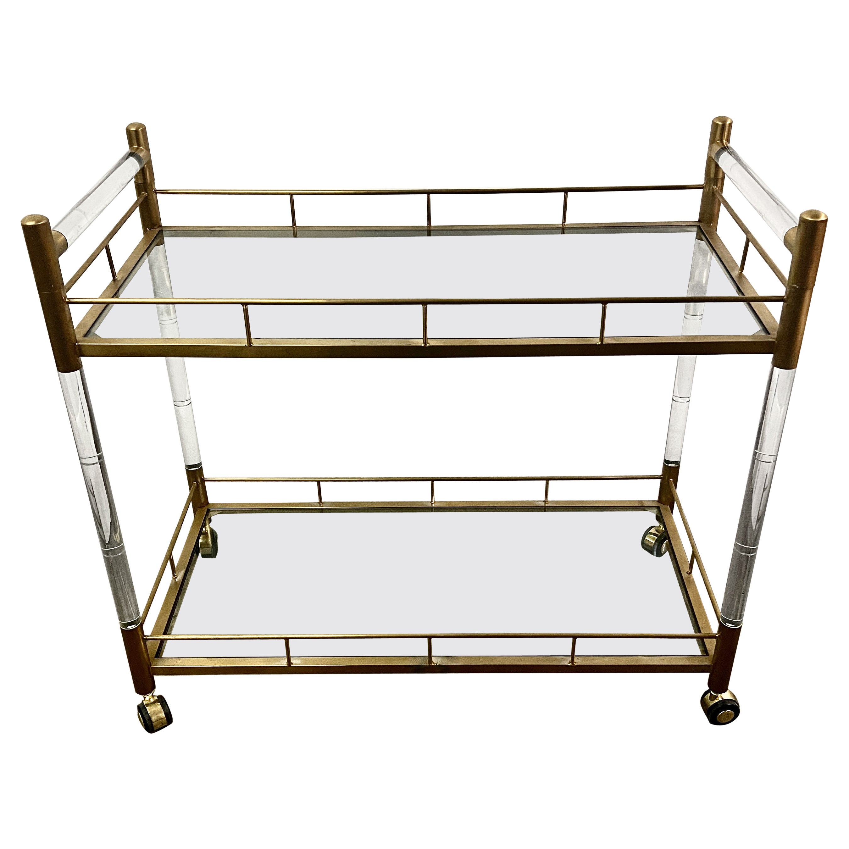 Zweistöckiger Barwagen aus Messing, Glas und Acryl
