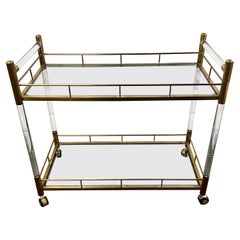 Brass Glass and Acrylic Two Tier Bar Cart