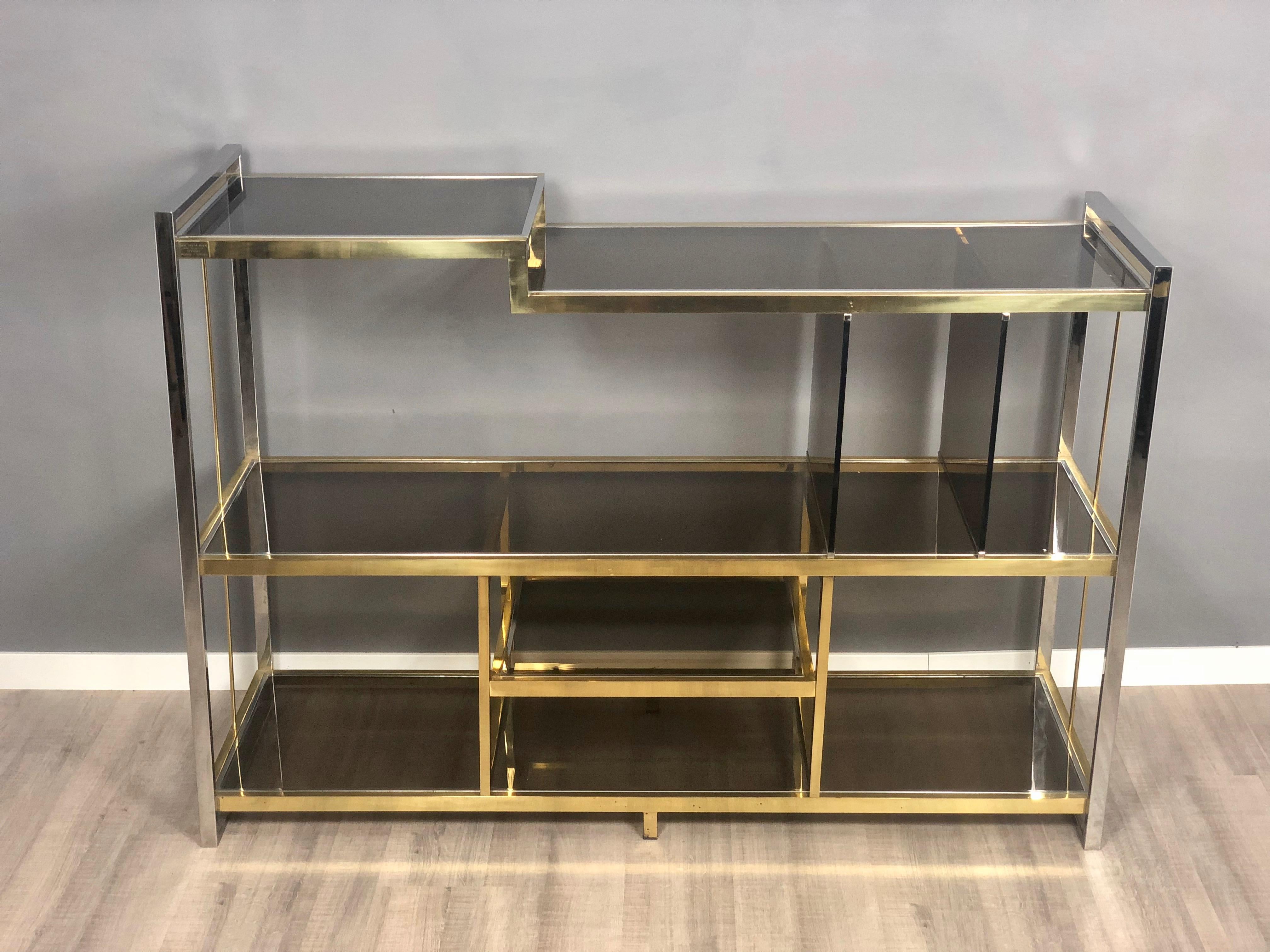Brass, Glass and Chrome Console Sideboard Serantoni & Arcangeli, 1970s, Italy For Sale 5