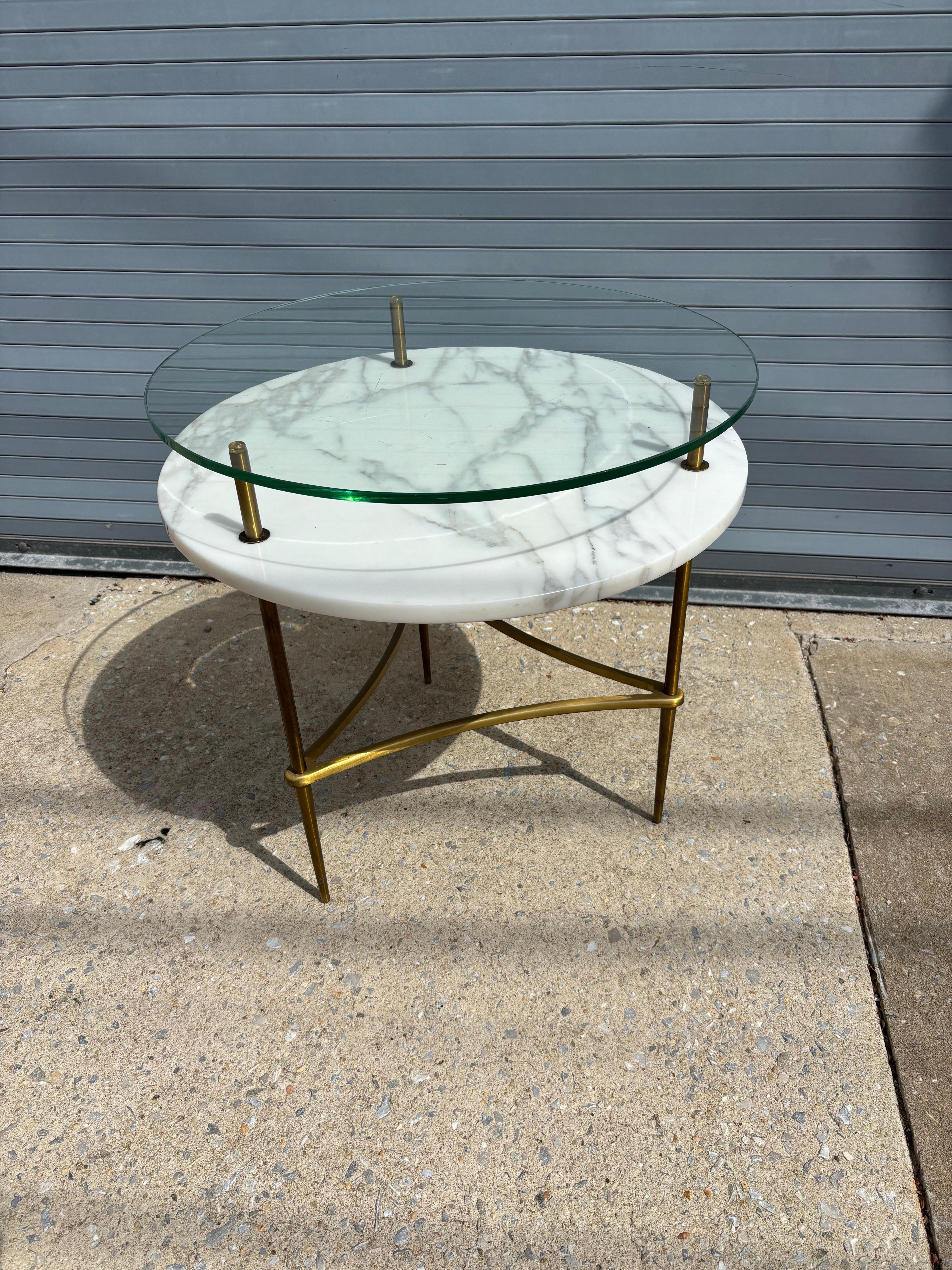 Brass, Glass and Marble Side Table In Good Condition For Sale In Philadelphia, PA