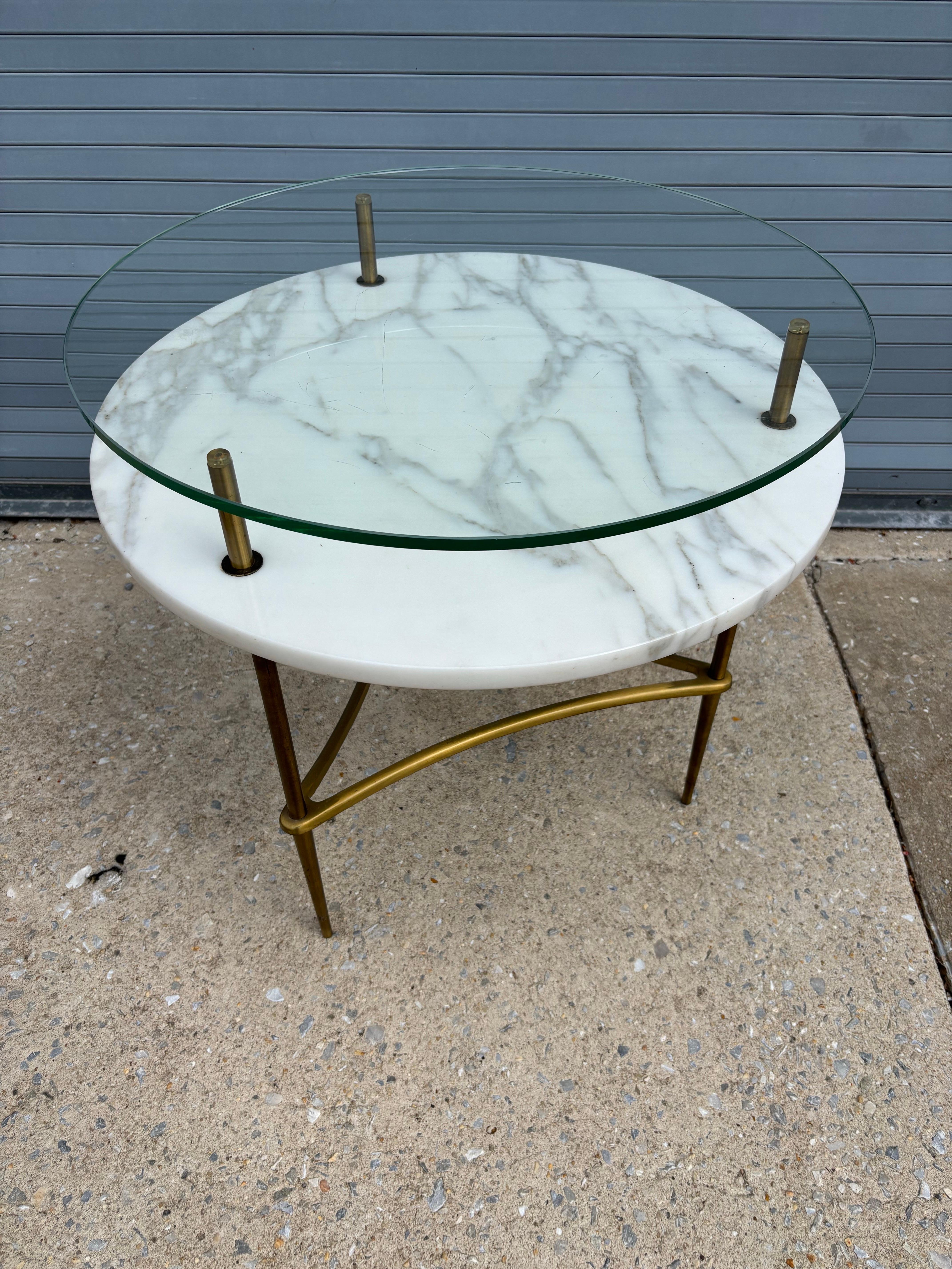 Mid-20th Century Brass, Glass and Marble Side Table For Sale