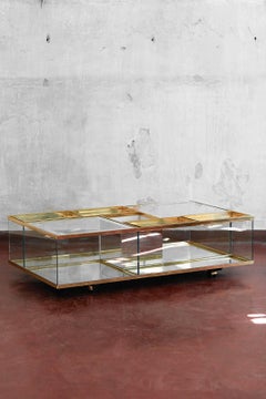 Table basse en laiton, verre et verre miroir avec plateaux amovibles, 1970