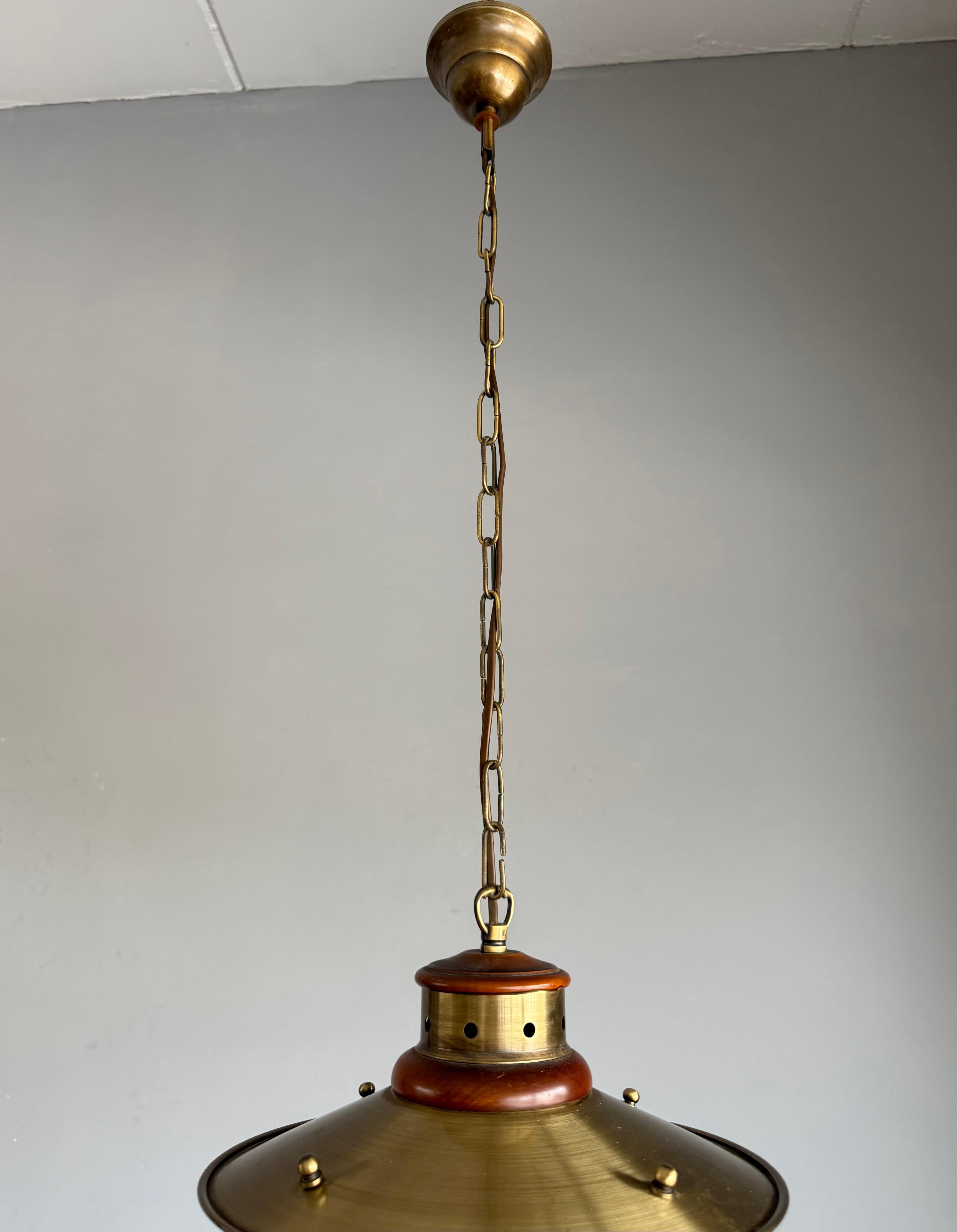 Brass & Glass Atomic Pendant Light, Handcrafted Nautical Modernist Lantern 1950s For Sale 7