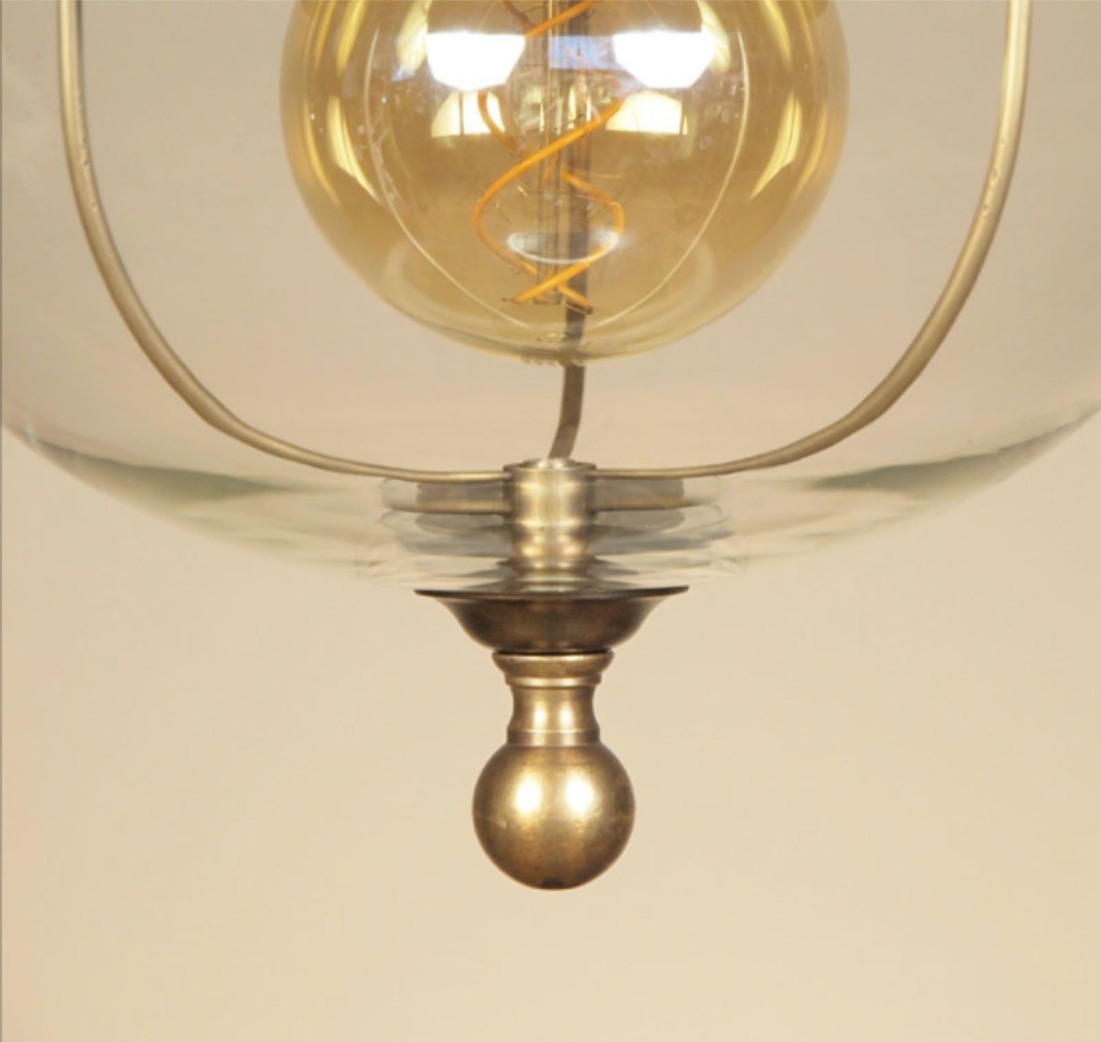 Italian Brass Glass Ball Ceiling Lamp For Sale