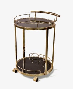 Carrito de bar de latón y cristal