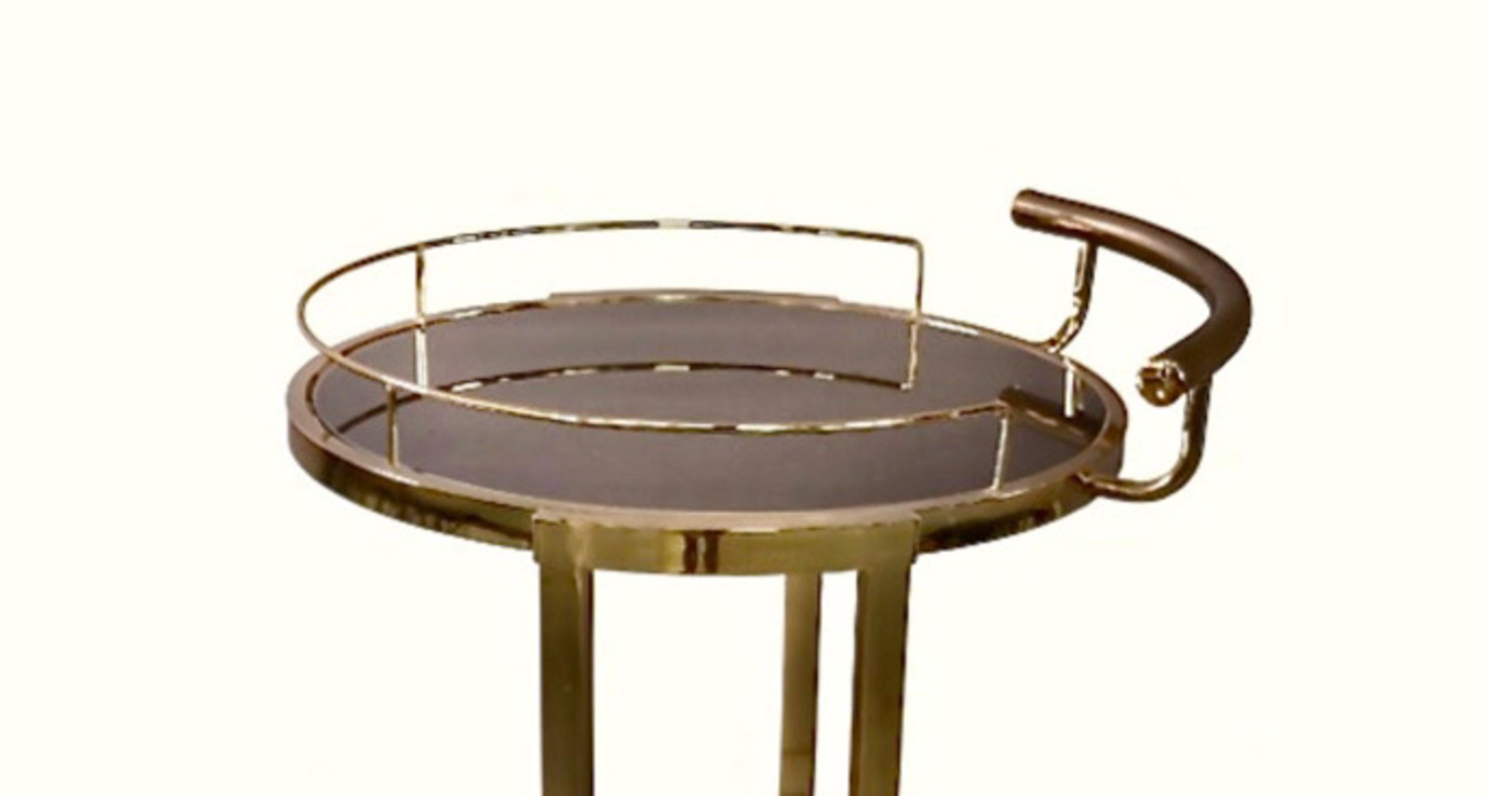 Chariot de bar en laiton et verre Bon état - En vente à Pasadena, CA