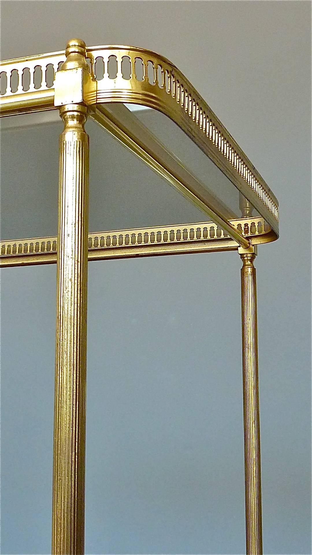Brass Glass Bar Cart Serving Table Trolley, Maison Baguès Jansen, French, 1950s 6