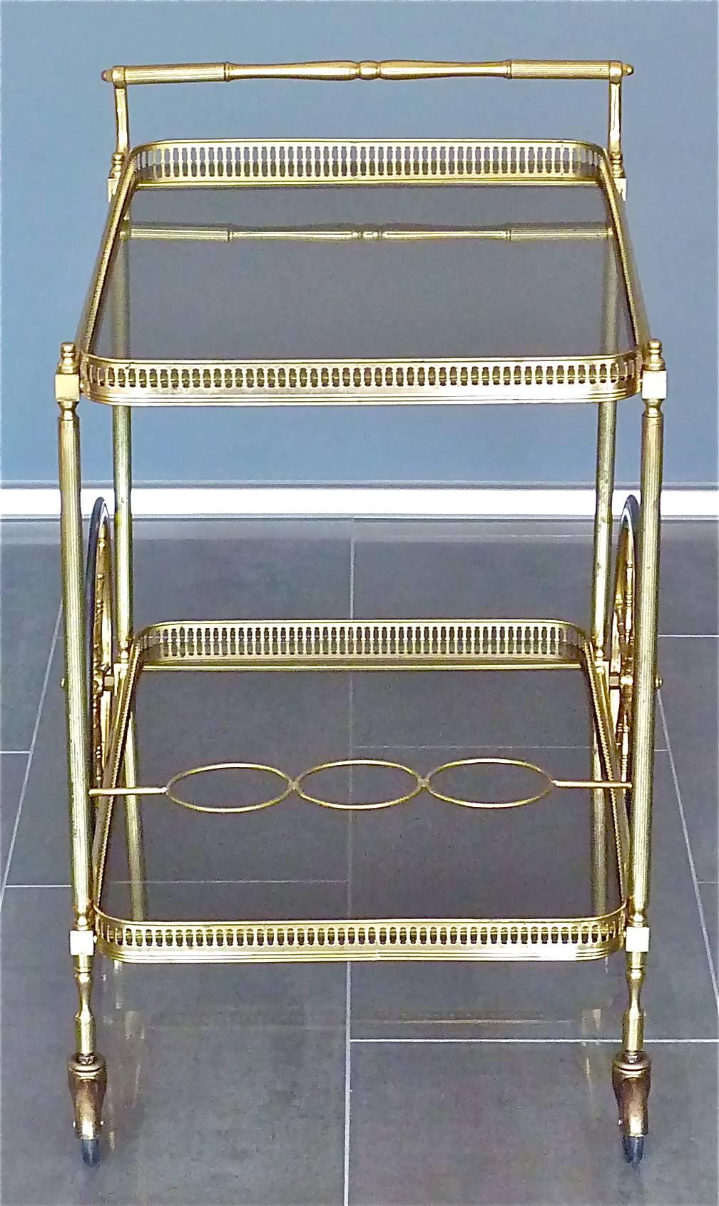 Brass Glass Bar Cart Serving Table Trolley, Maison Baguès Jansen, French, 1950s 8