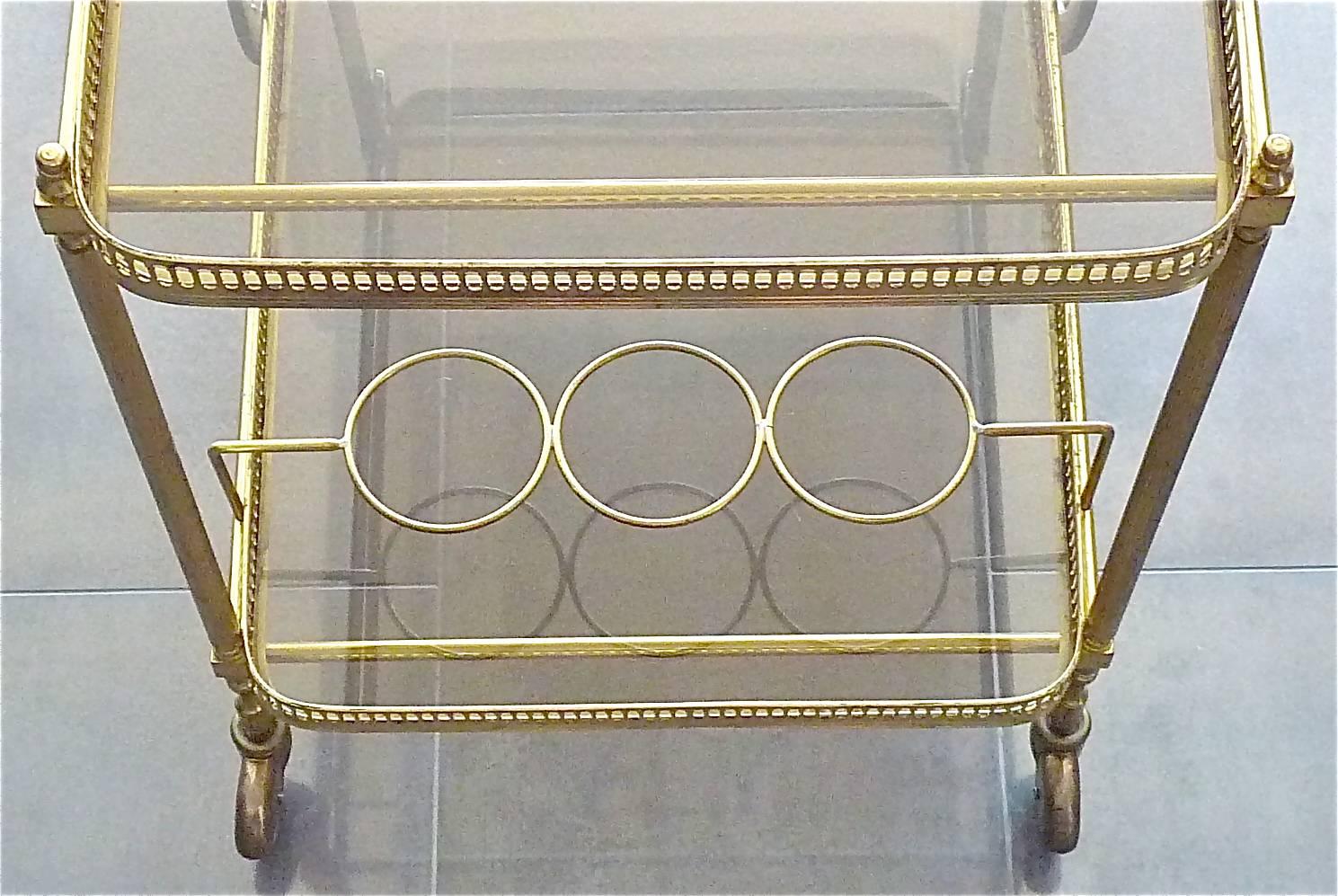 Brass Glass Bar Cart Serving Table Trolley, Maison Baguès Jansen, French, 1950s 11