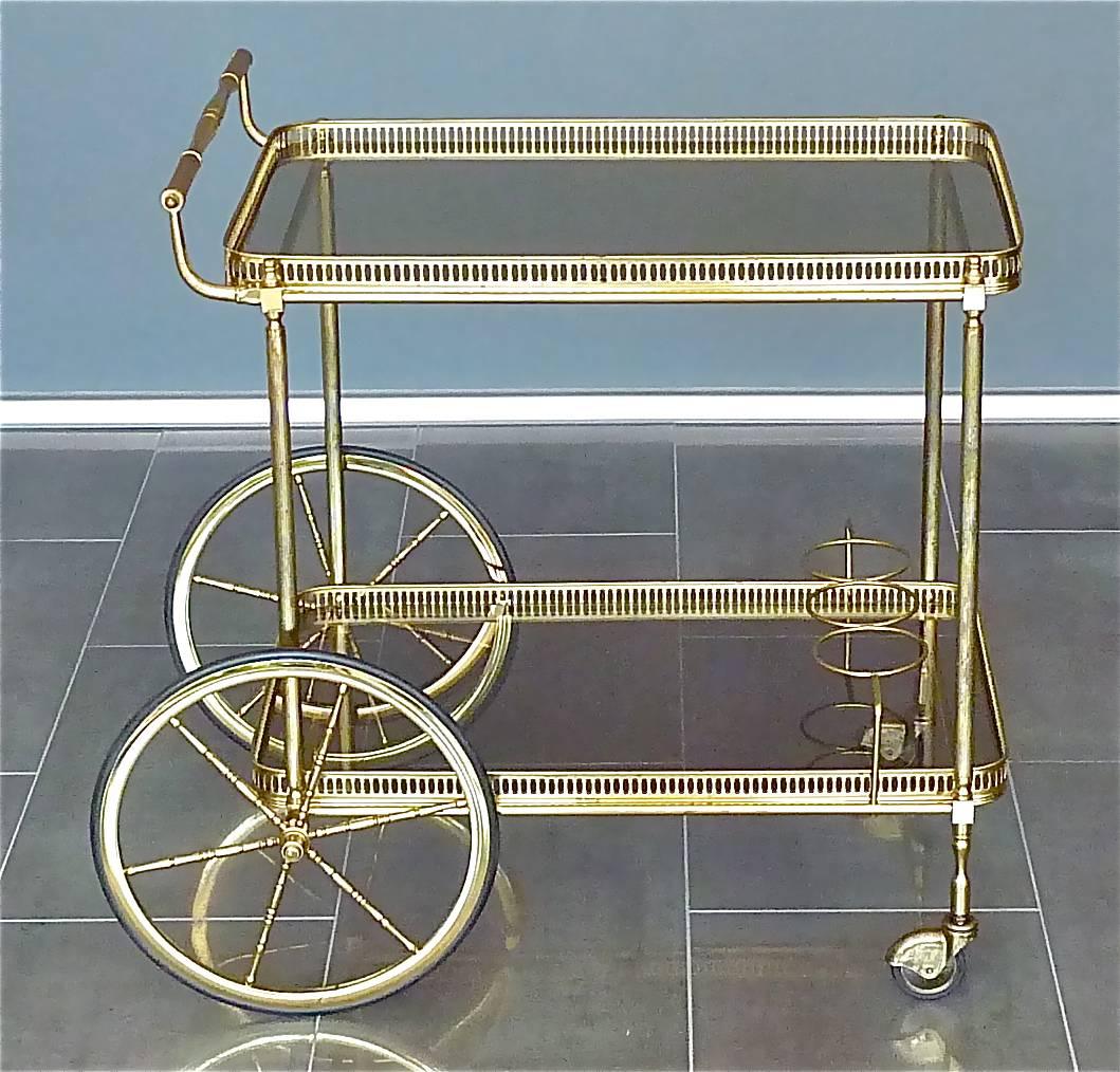 Brass Glass Bar Cart Serving Table Trolley, Maison Baguès Jansen, French, 1950s 3