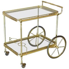 Brass Glass Bar Cart Serving Table Trolley, Maison Baguès Jansen, French, 1950s