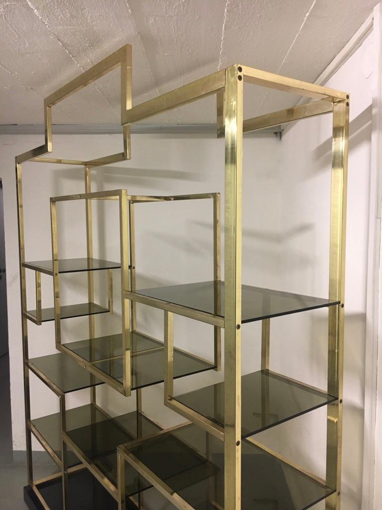 brass and glass shelves