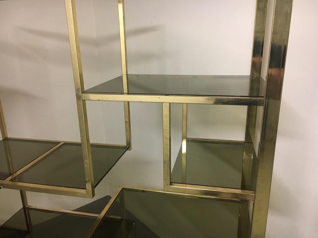 Lacquered Brass & Glass Shelving / Etagère by Romeo Rega, Italy ca. 1970s For Sale