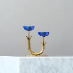 Brass & Glass Candlestick by Gunnar Ander for Ystad Metall, Sweden, 1950s