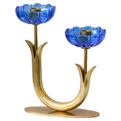 Brass & Glass Candlestick by Gunnar Ander for Ystad Metall, Sweden, 1950s