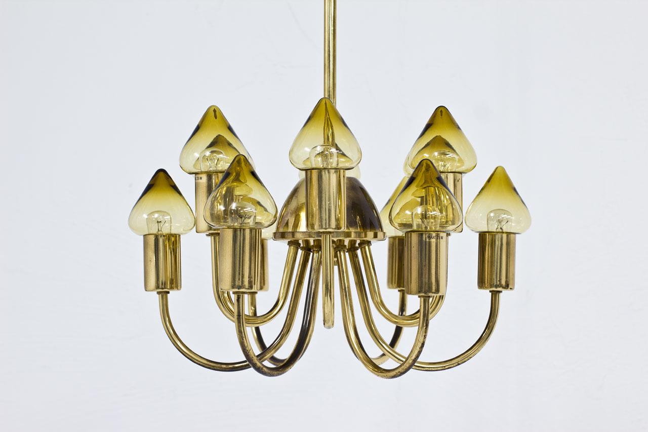 Swedish Brass & Glass Ceiling Lamp by Hans-Agne Jakobsson